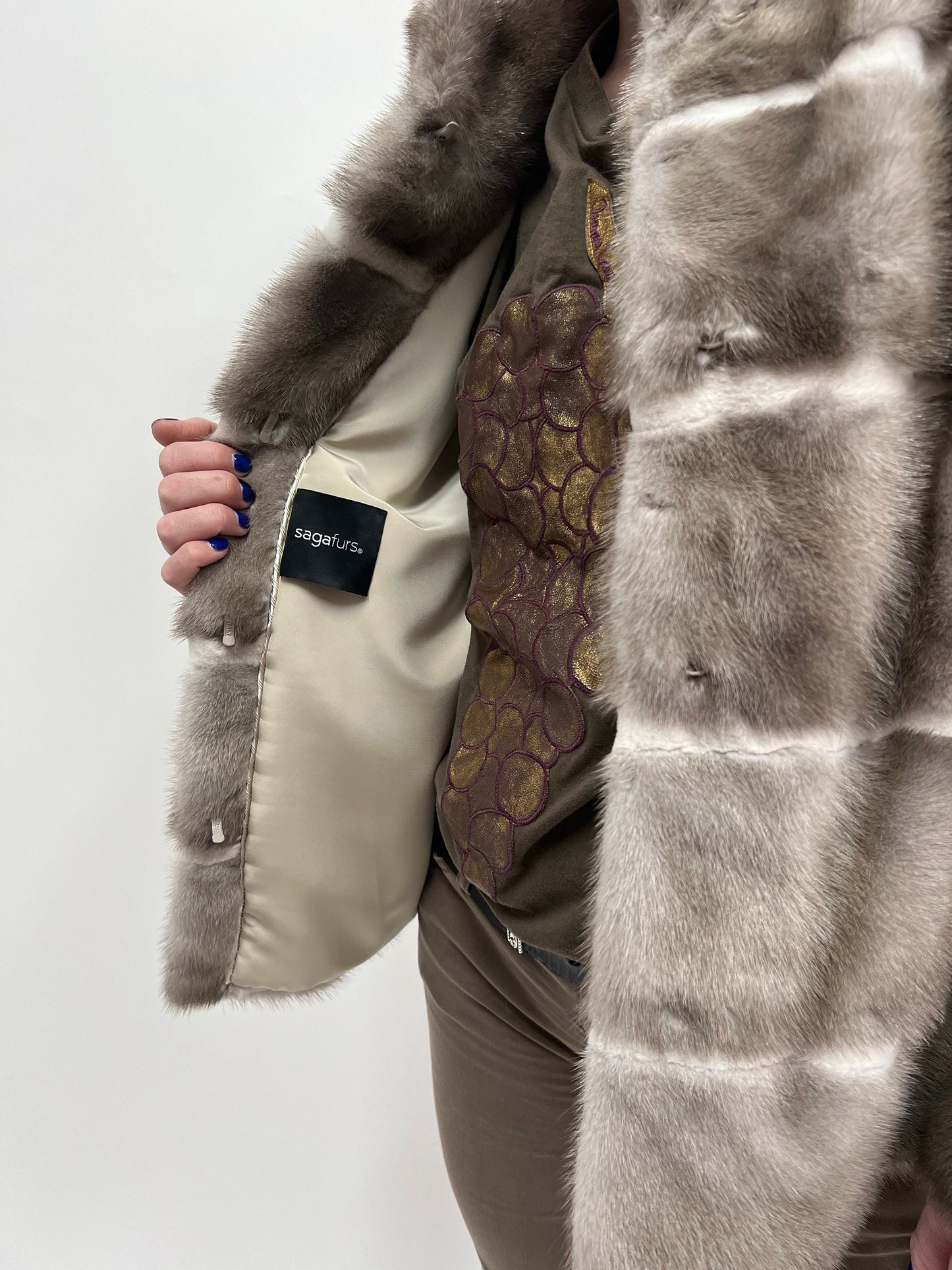 Silver Mink Fur Stroller Jacket with Sheared Mink Trim