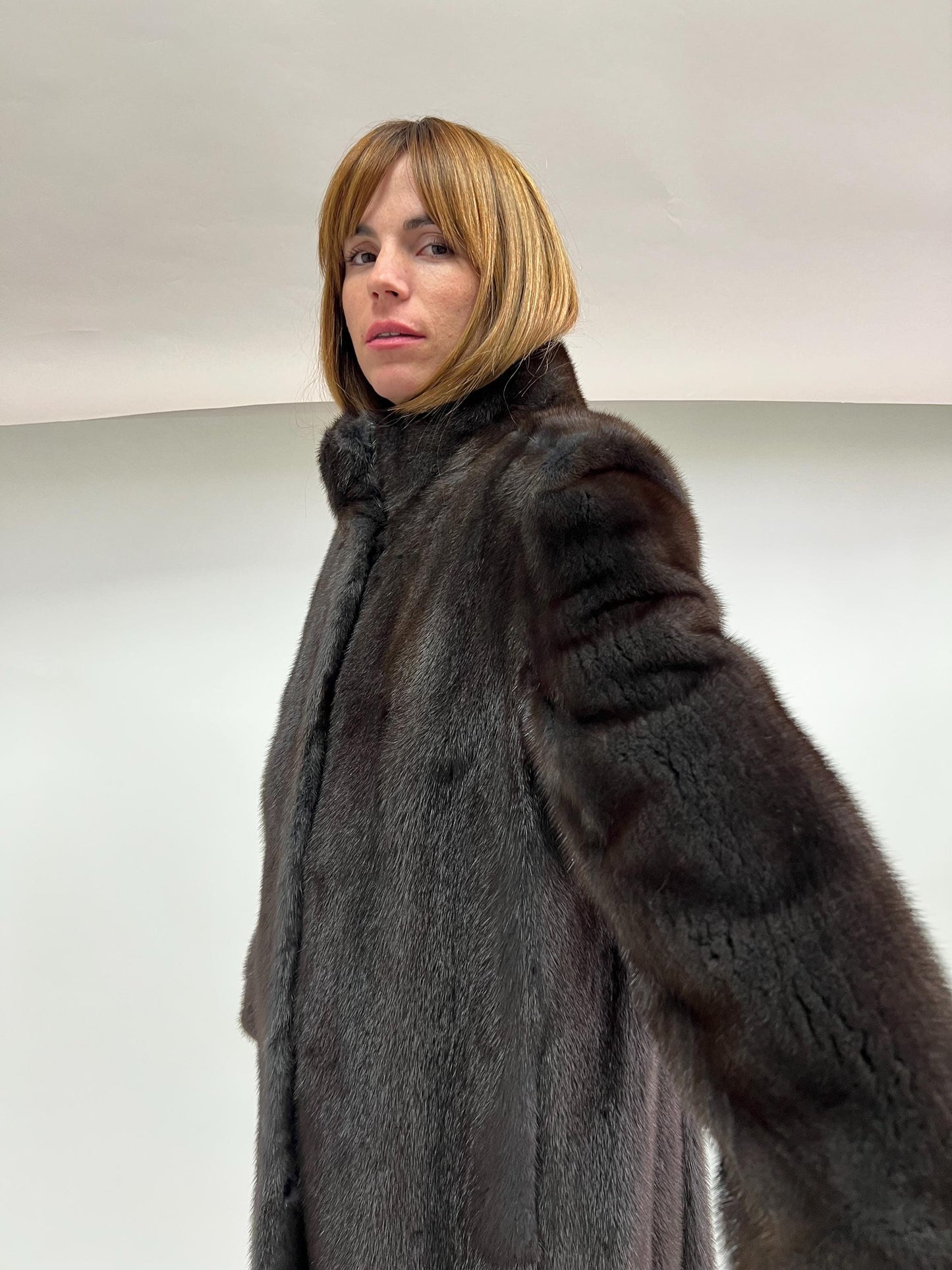 Saga Mink Fur Coat: Brown High Collar Luxury Fur