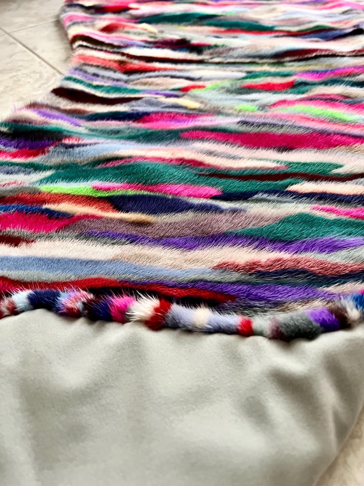 Multicolor Mink Fur Throw: Boho Deco Armchair Rug