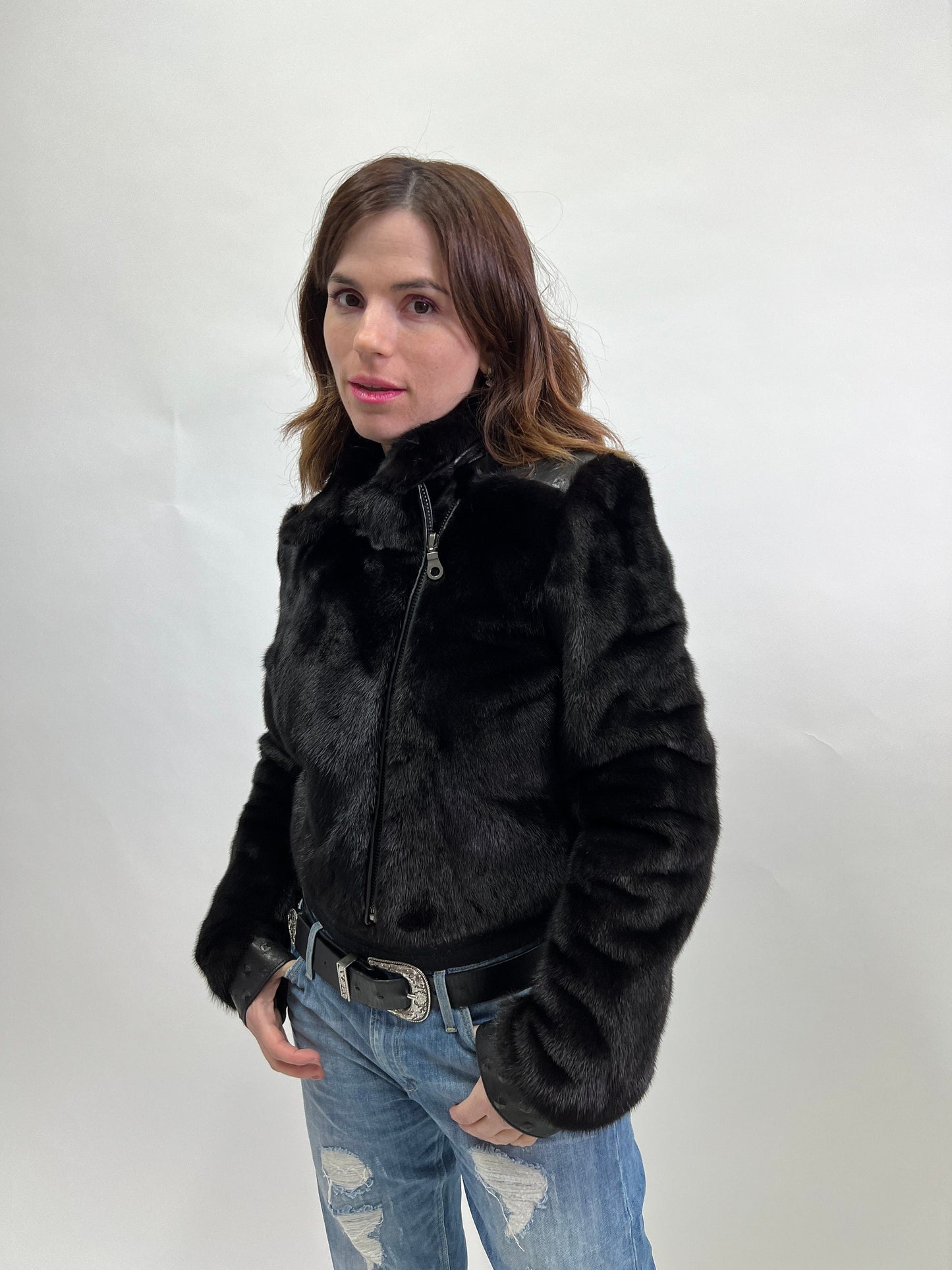 Mink Fur Biker Jacket: Black Leather Detail, Copenhagen Fur