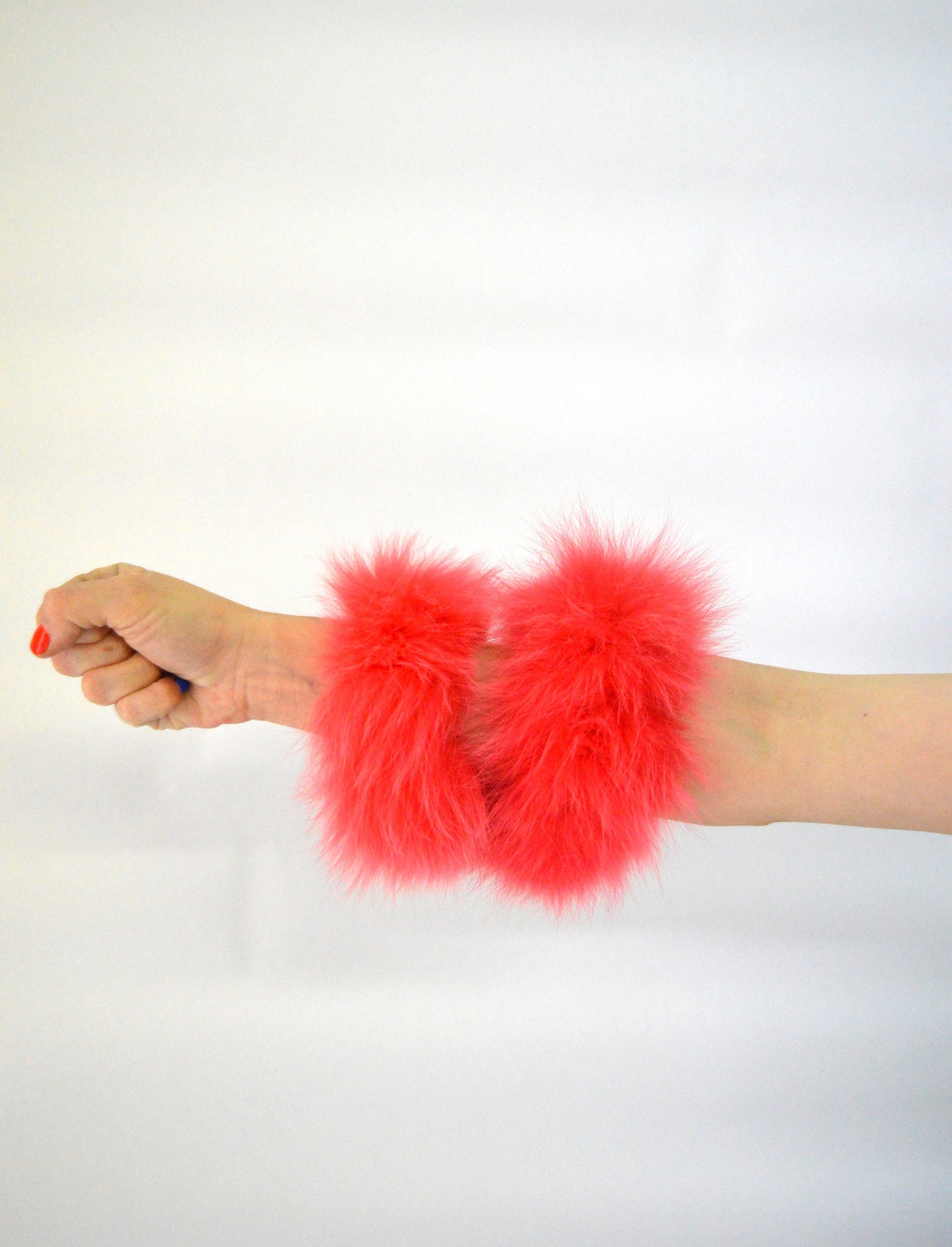 Real Fox Fur Scrunchie: Coral Hair Elastic Bangle