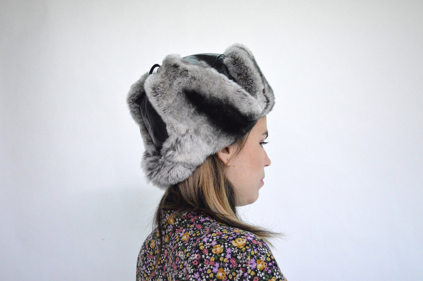 Handmade Leather Rabbit Fur Trapper Hat: Aviator Style