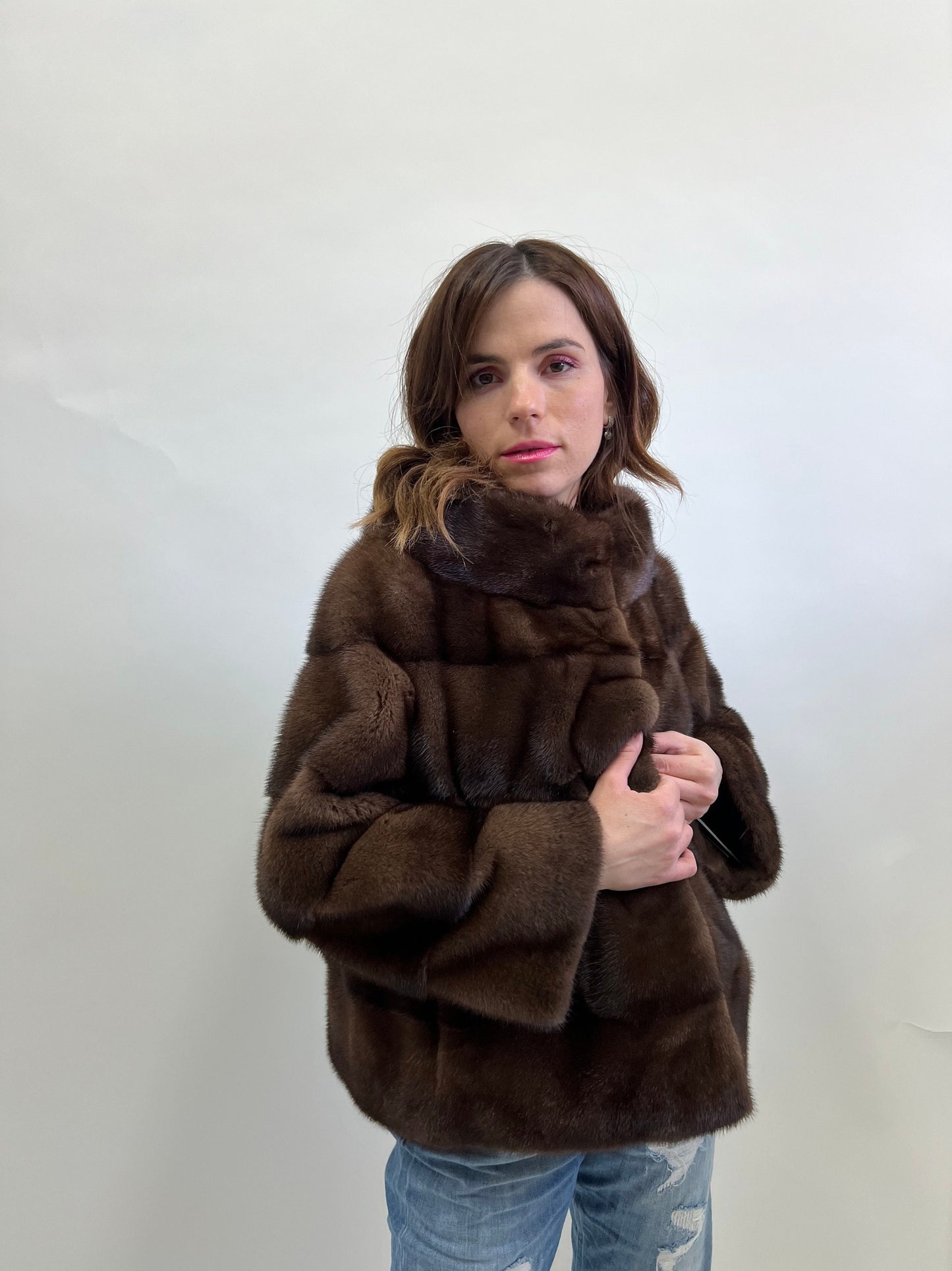 Brown Mink Fur Jacket: Handmade Saga Mink Coat