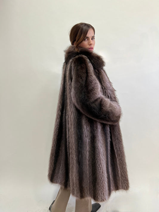 Real Grey Raccoon Fur Coat: Full Length Godet, Plus Size