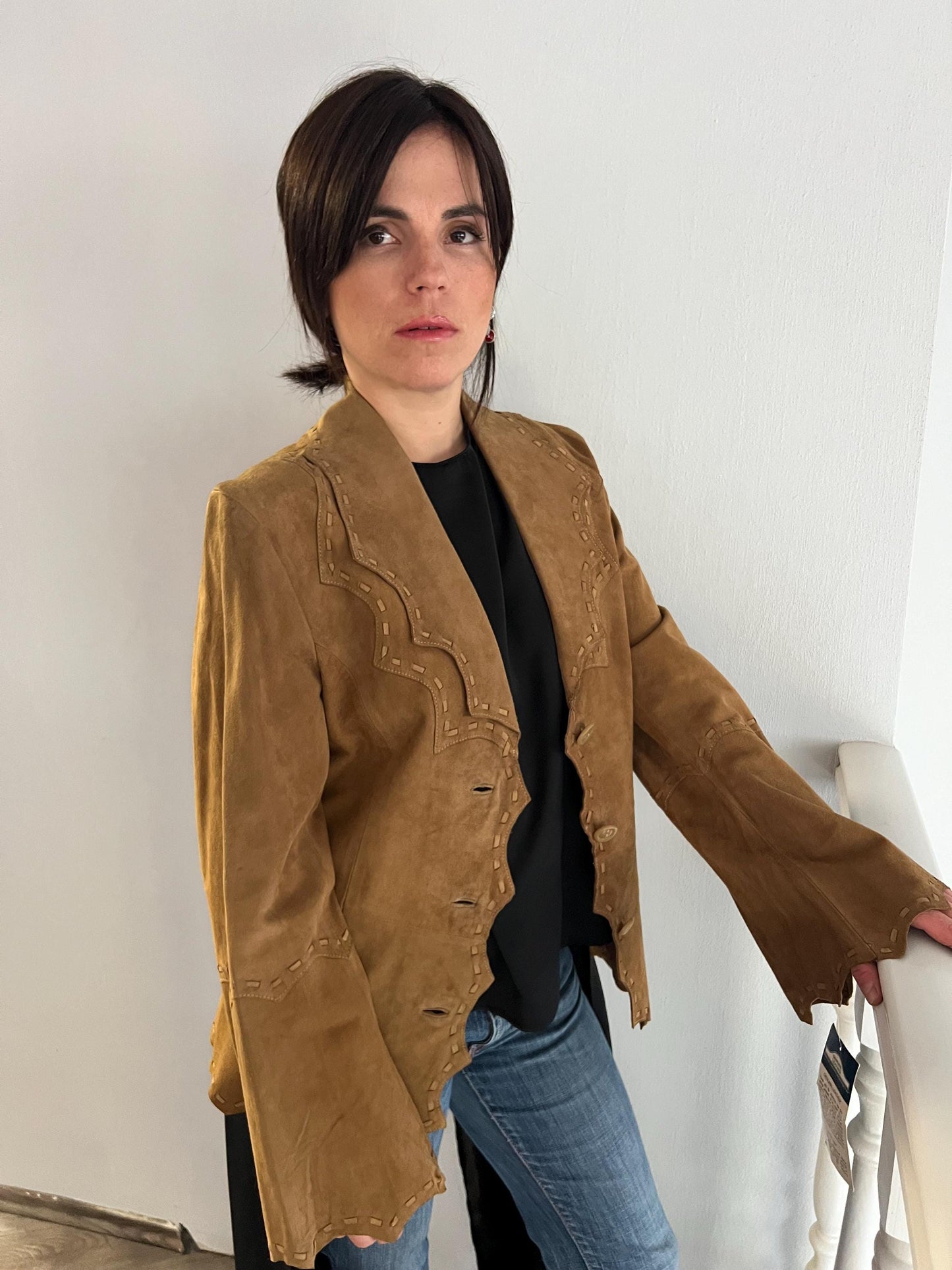 Handcrafted Suede Leather Cropped Jacket: Camel Unlined Blazer