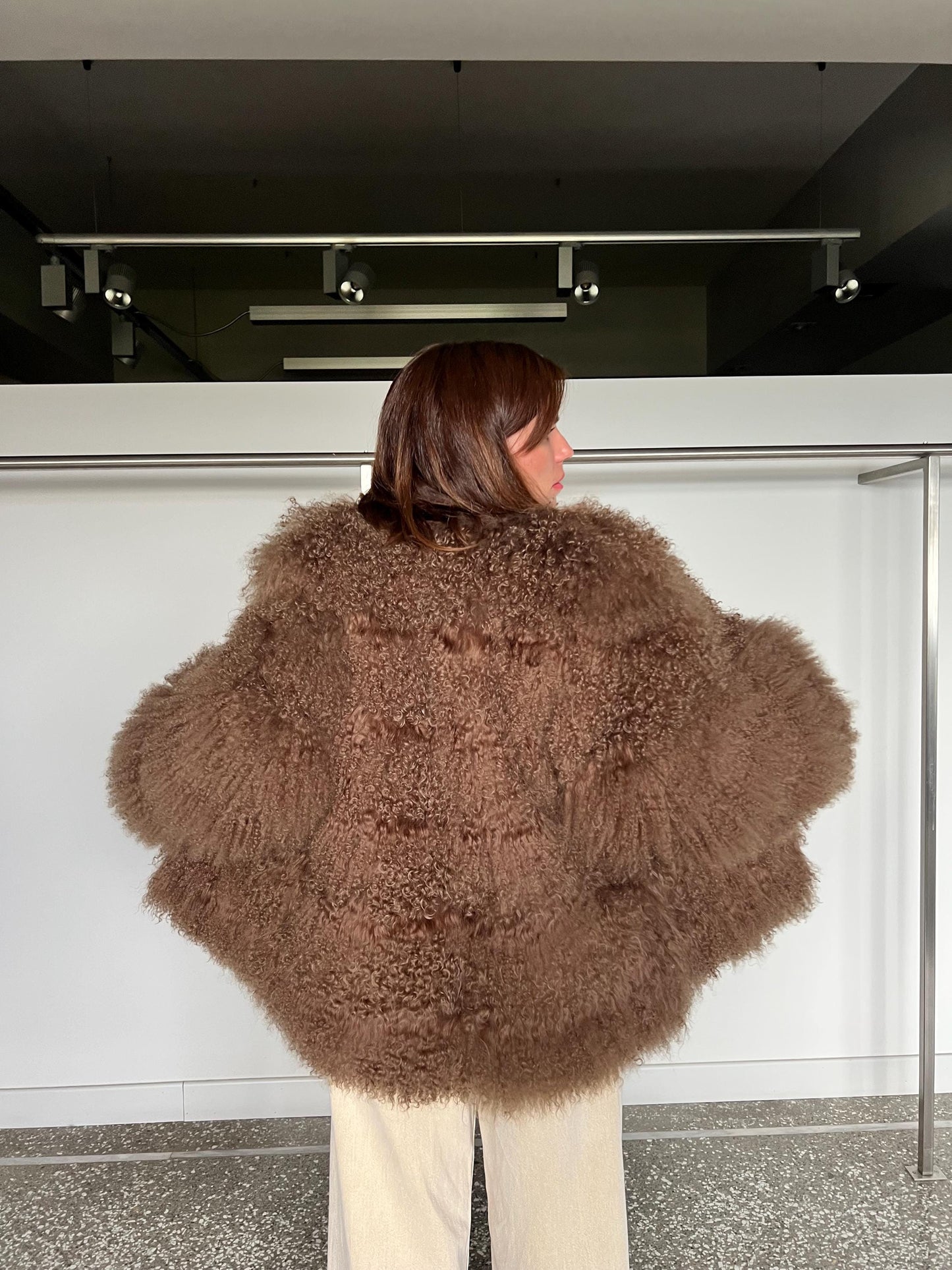 Handmade Chocolate Mongolian Lamb Fur Jacket: Soft Fluffy Brown