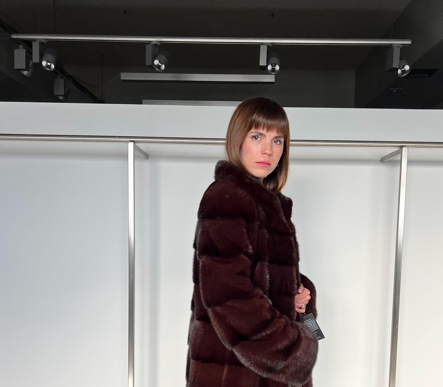 Burgundy Mink Fur Coat - Saga Quality, Edgy Stand Up Collar