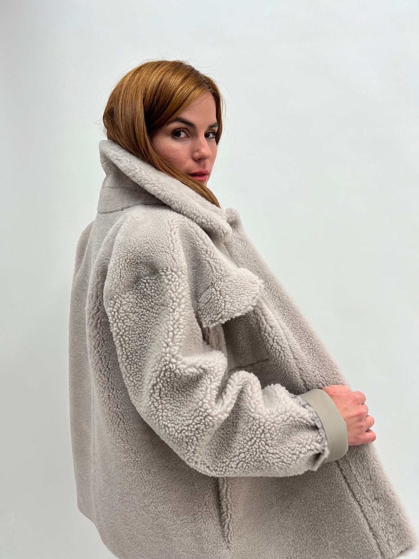 Real Sheepskin Shearling Overshirt: Light Grey Nappa Fur Jacket