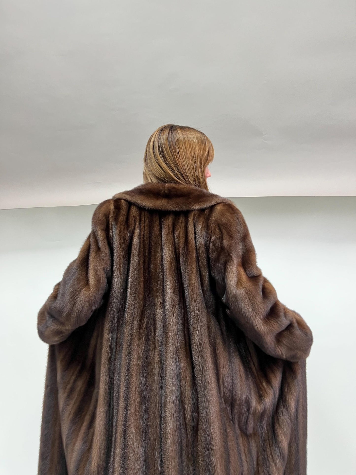 Demi Buff Mink Fur Coat: Long Collared Stroller, Handmade in Greece