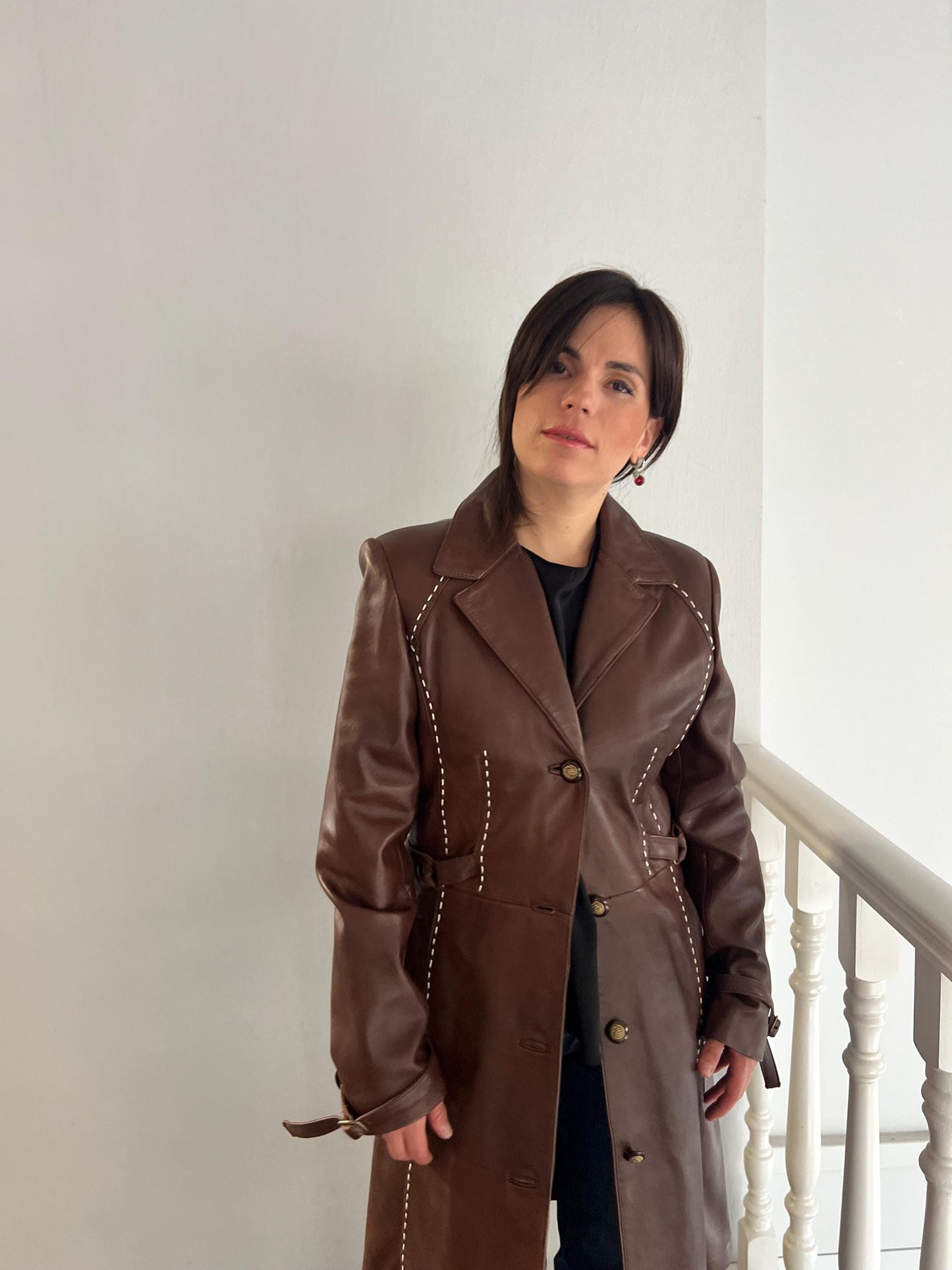 Nappa Tobacco Brown Lamb Leather Coat - Handmade in Greece