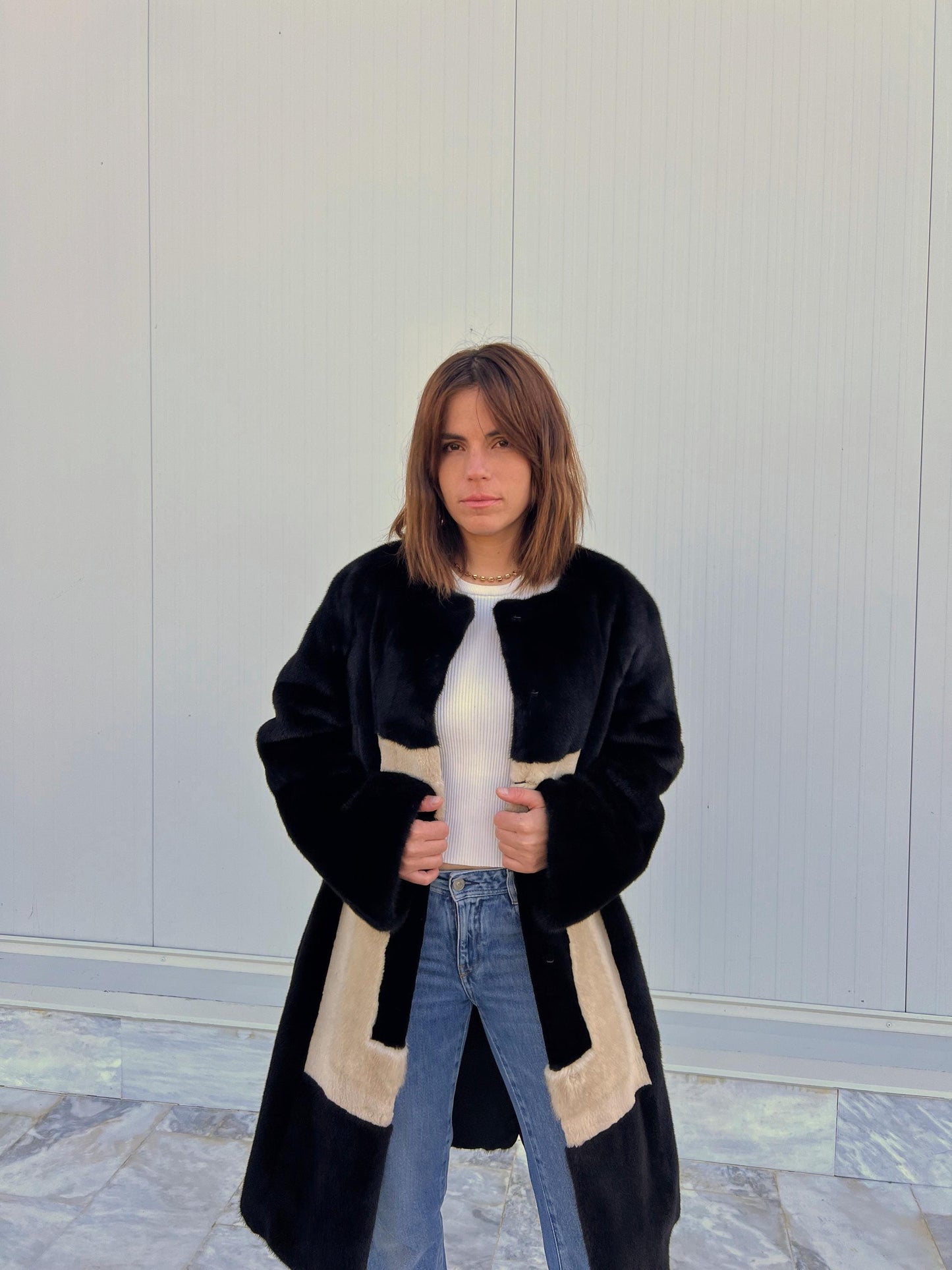 Blackglama Mink Fur Coat, Geometric Intarsia Design, Artisanal  Stroller