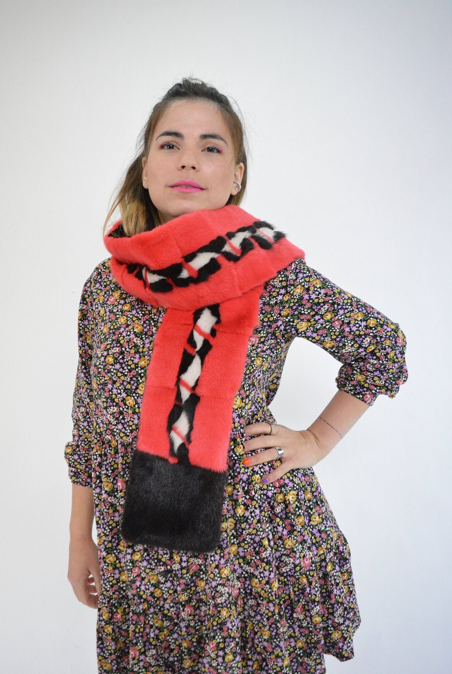 Multicolour Mink Fur Scarf: Handmade Neck Warmer Loop