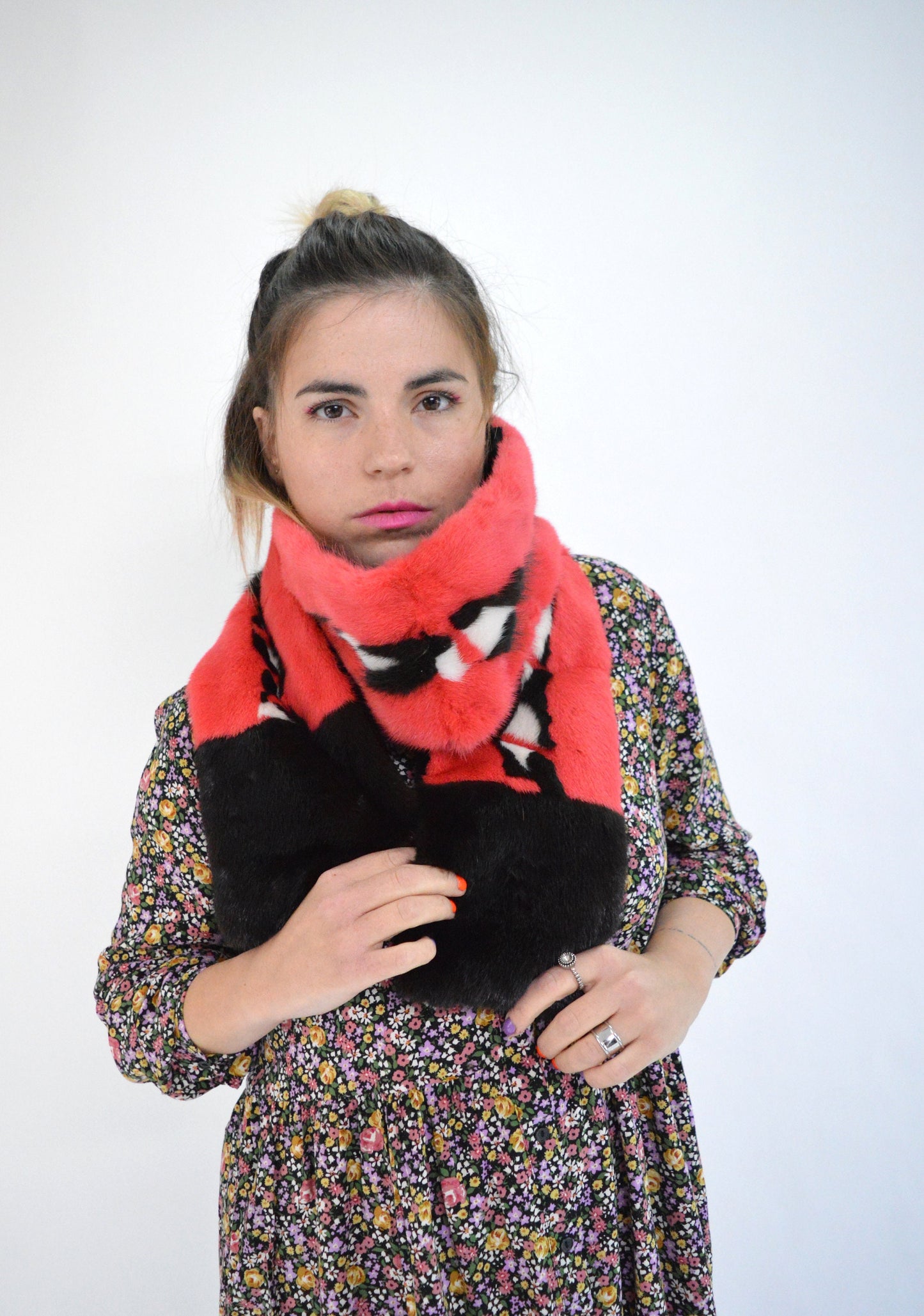 Multicolour Mink Fur Scarf: Handmade Neck Warmer Loop