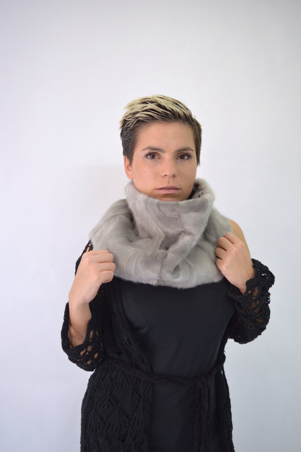 Sapphire Mink Fur Cowl: Handmade Loop Scarf