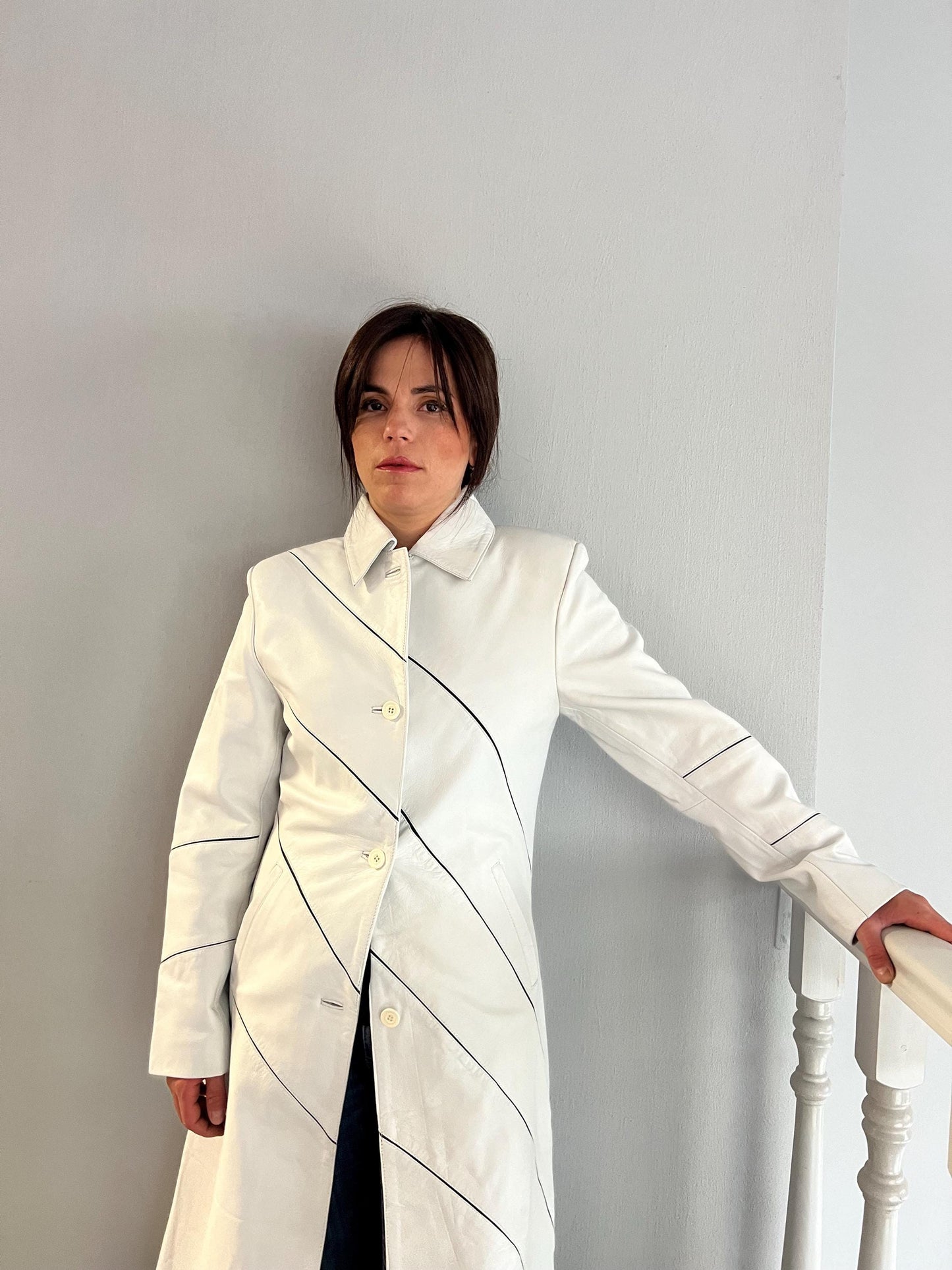 Handmade Nappa Lambskin Leather Coat: White Fitted Silhouette, Made in Greece