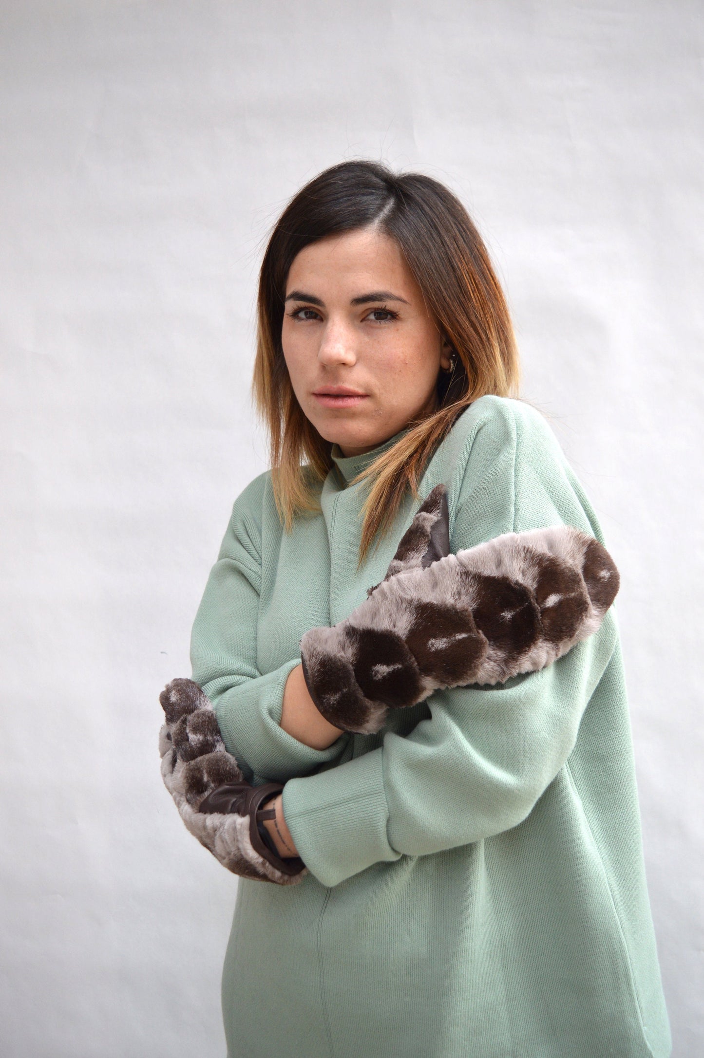 Sheared Mink Fur Mittens: Nappa Leather, Adjustable String