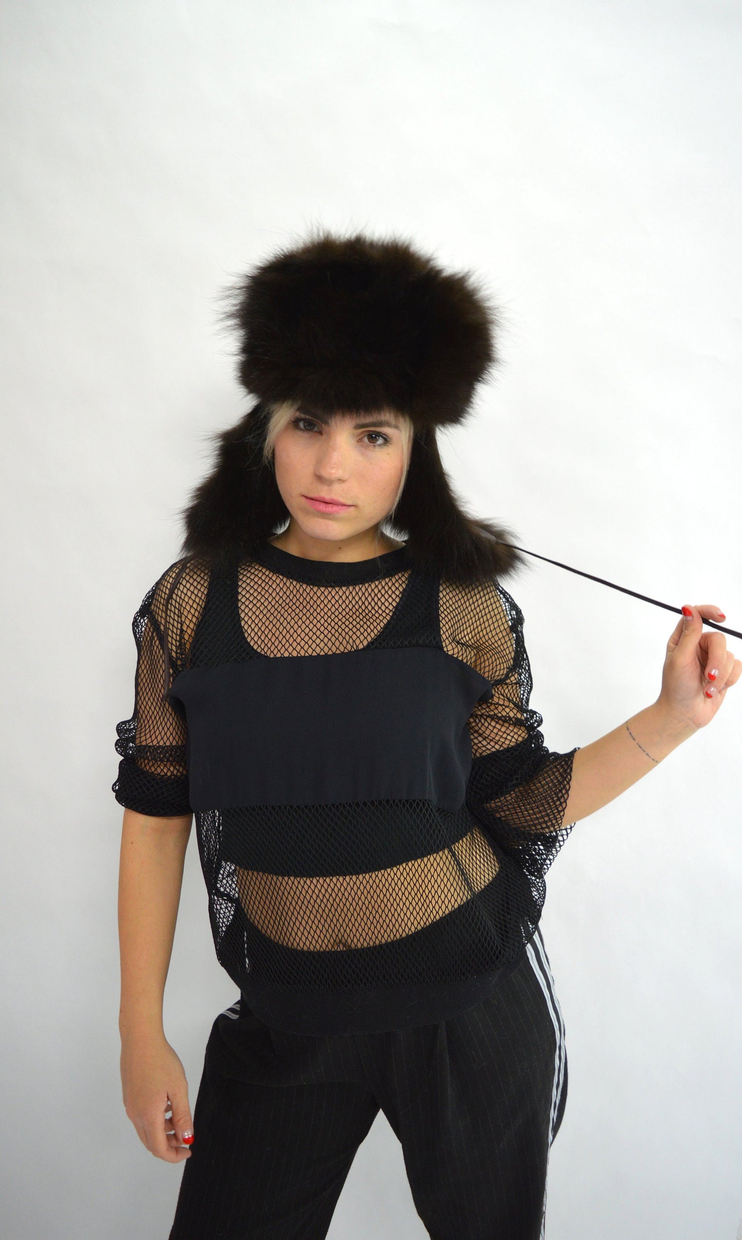 Real Fur Trapper Hat: Black Aviator Winter Cap