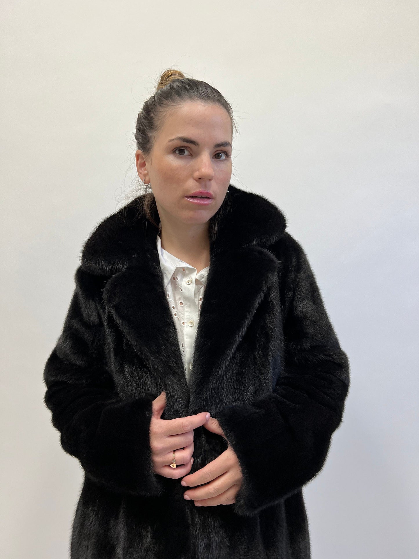 Black Velvet Mink Fur Coat: Luxury Stand Up Collar, XS/S