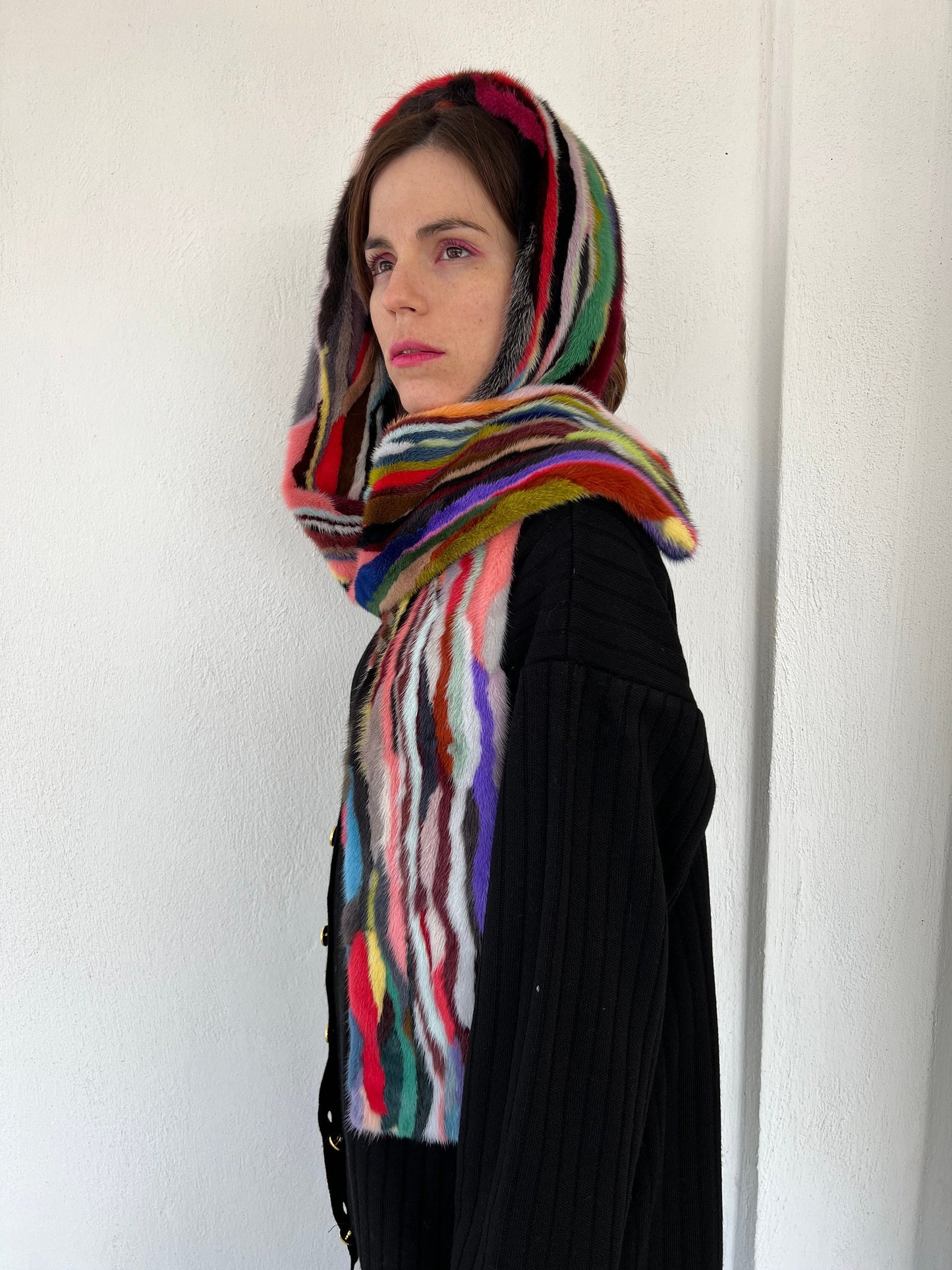Multicolor Mink Fur Scarf: Genuine Long Fur Stole