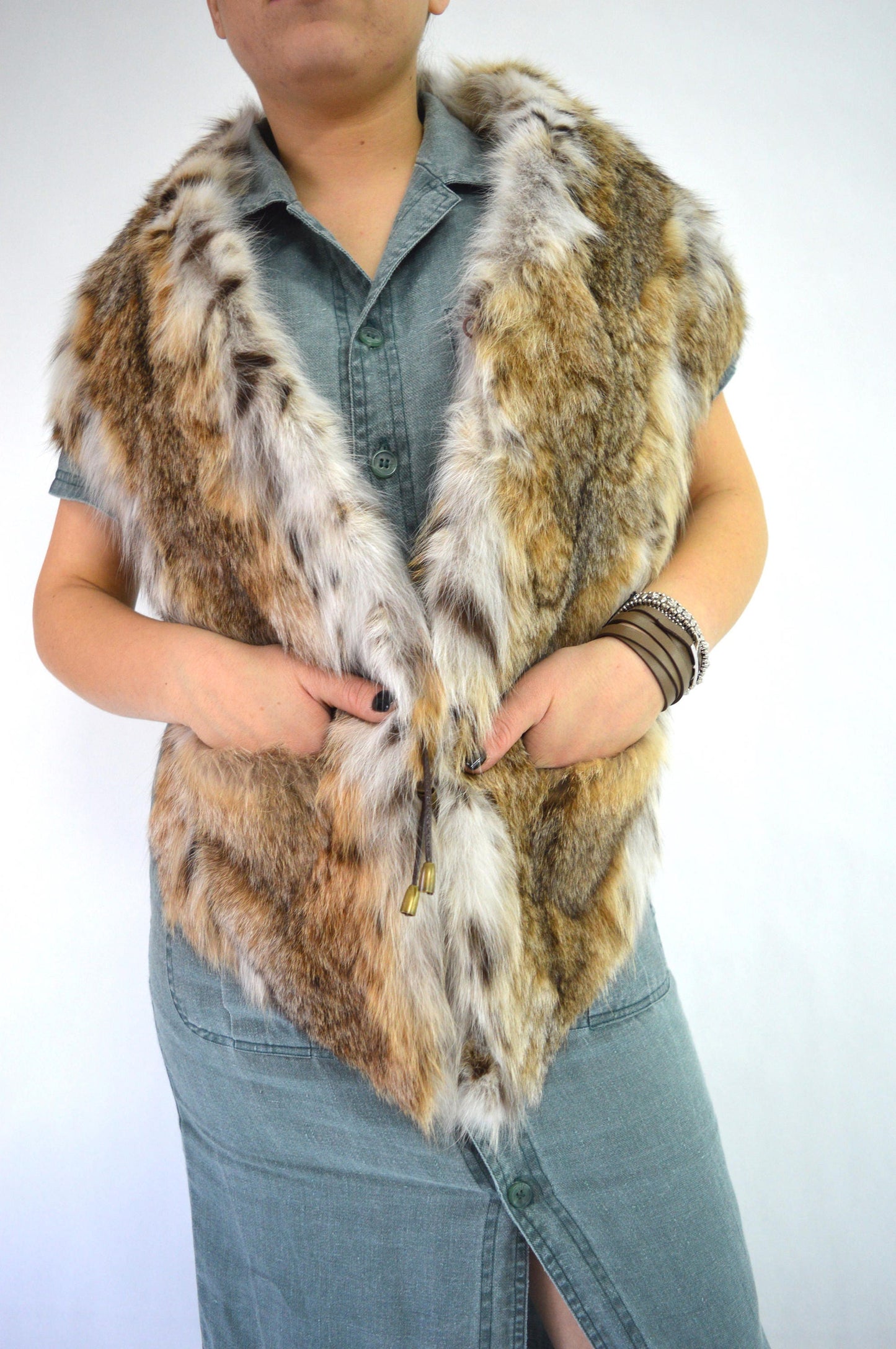 Gris Fox Fur Stole - Real Fur Bolero Shawl - Size 8-10