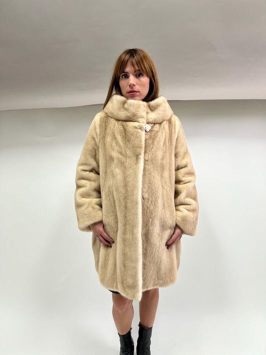Real Saga Mink Fur Coat: Beige Palomino Velvet, Luxury Gift