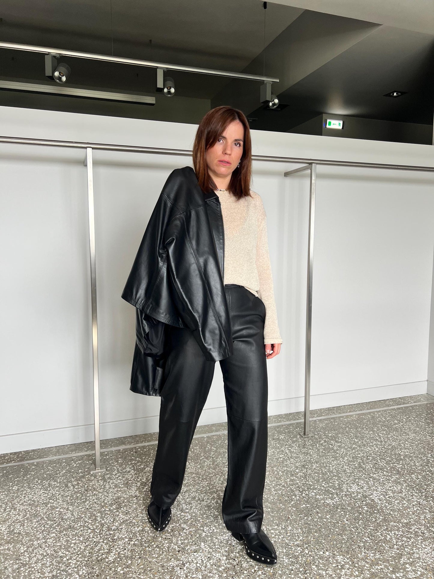 Handmade Black Nappa Leather Jacket: Boxy Zip Up Blazer