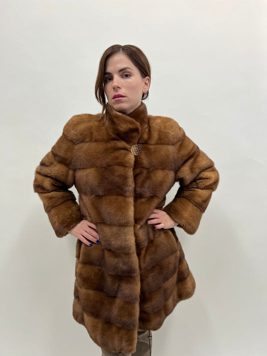 Golden Mink Fur Coat: Saga Lavish Full Skin Jacket, Size Medium