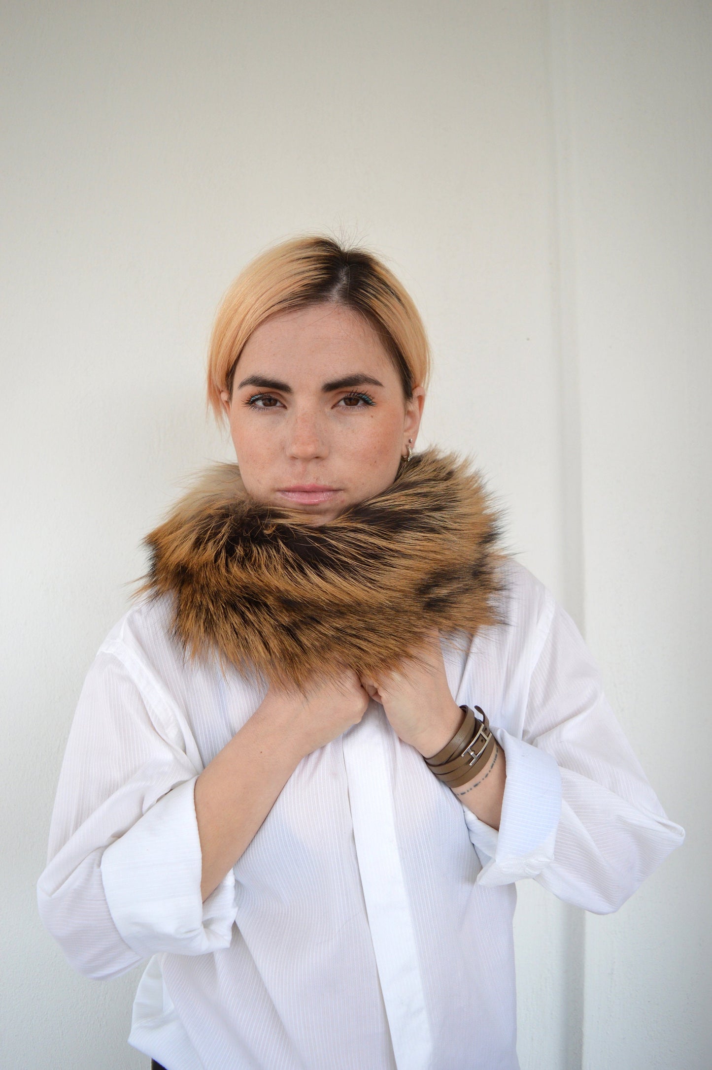 Real Golden Fox Fur Headband Collar: Winter Loop Scarf