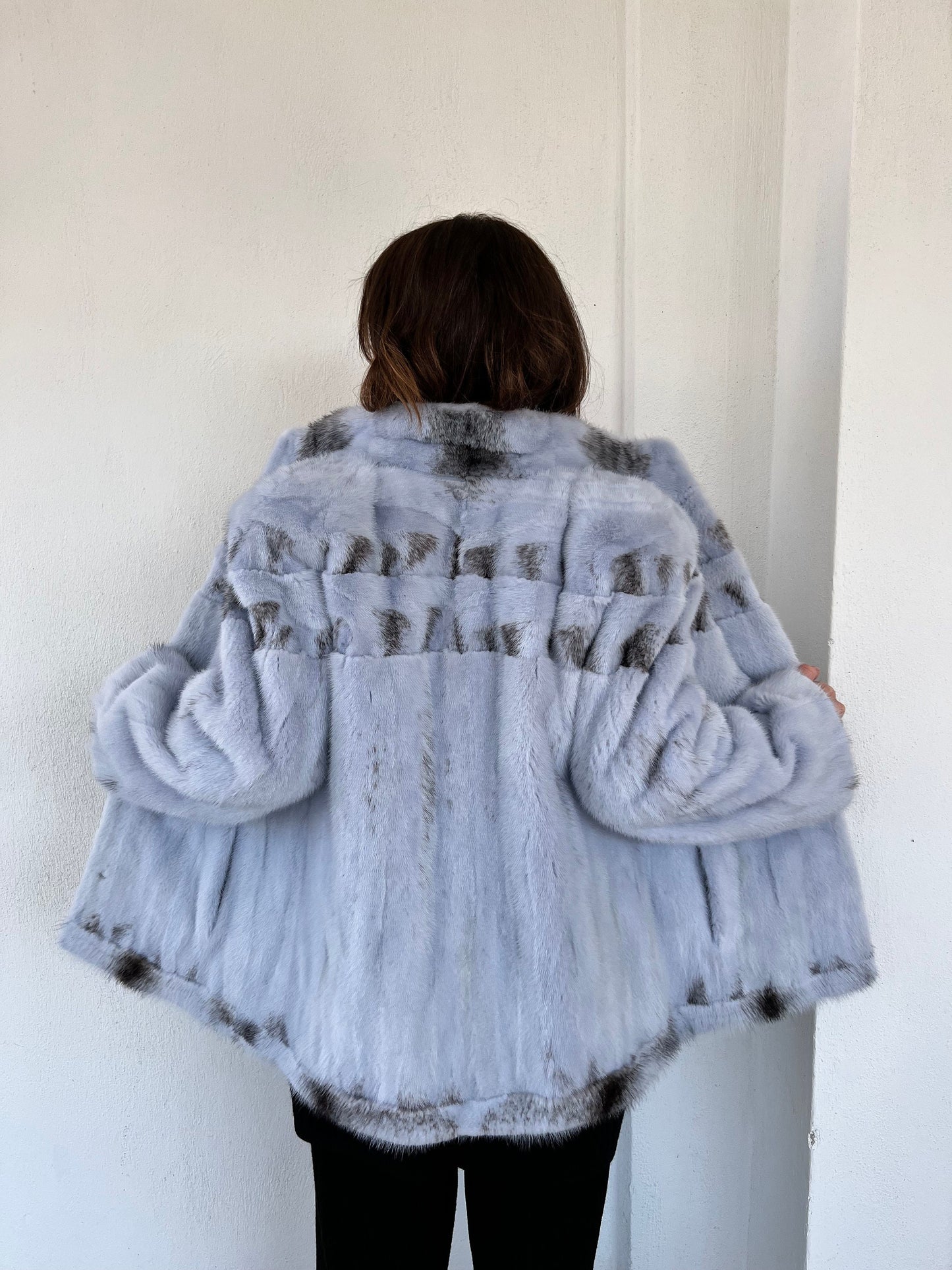 Baby Blue Mink Fur Jacket - High Collar, Handmade in Greece