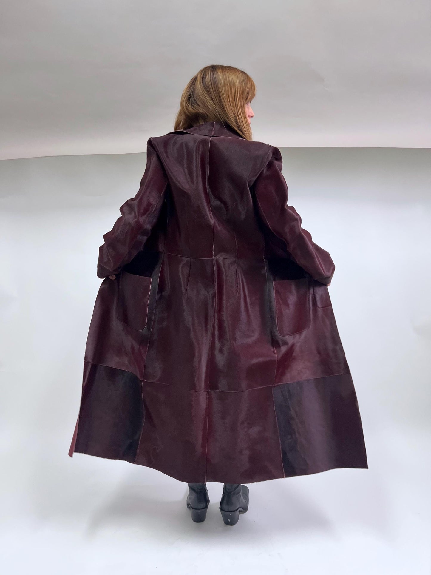 Burgundy Hair-On Leather Coat: Handmade Cavallino Calf Jacket