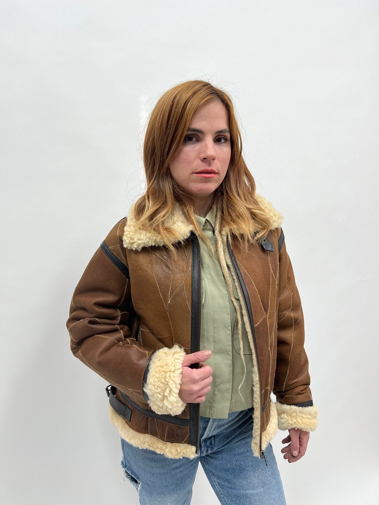 Handmade Shearling Sheepskin Jacket: Leather Trim, Modern Luxury