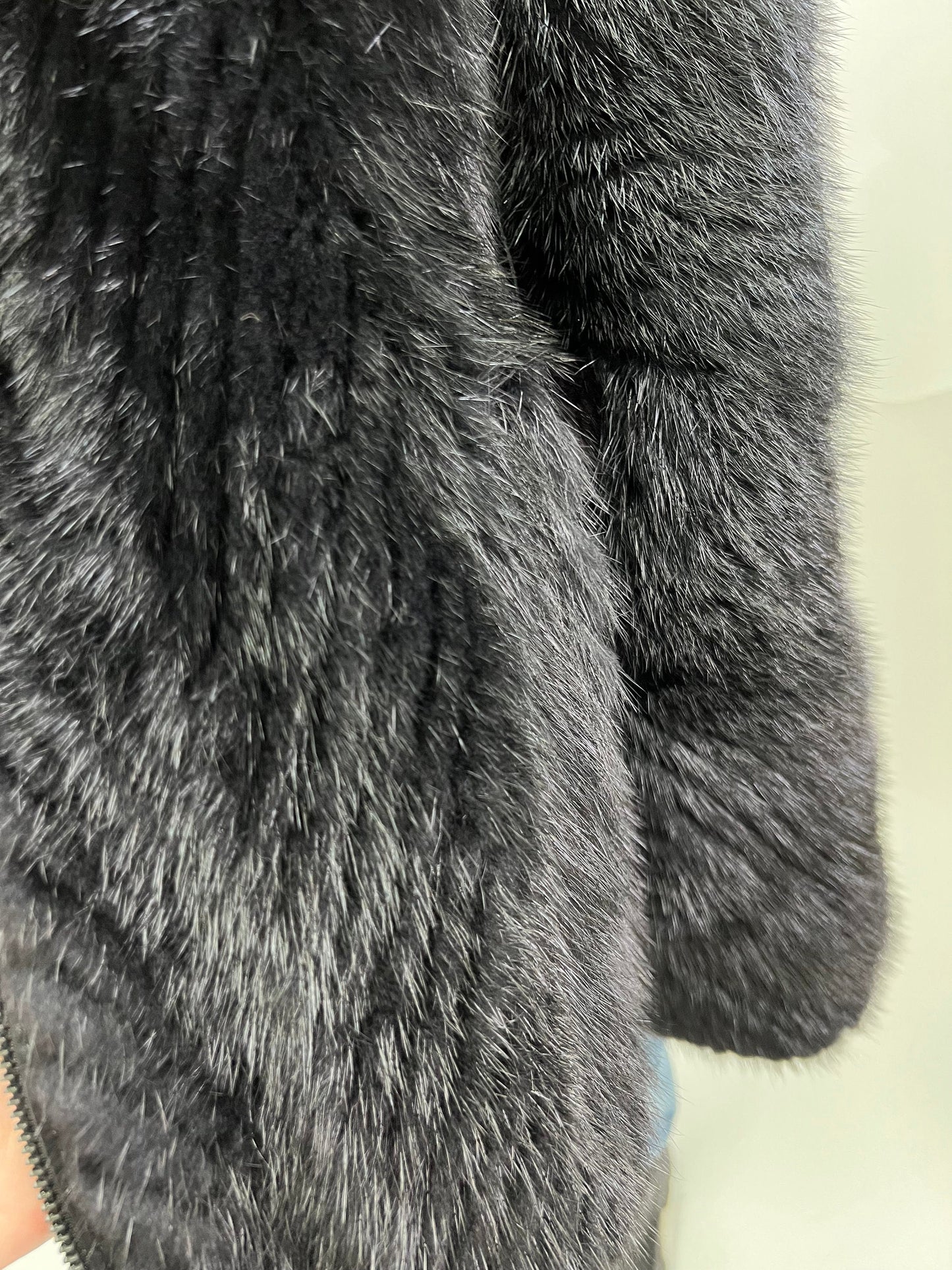 Real Mink Fur Hooded Bomber Jacket - Leather Trim, Size Medium