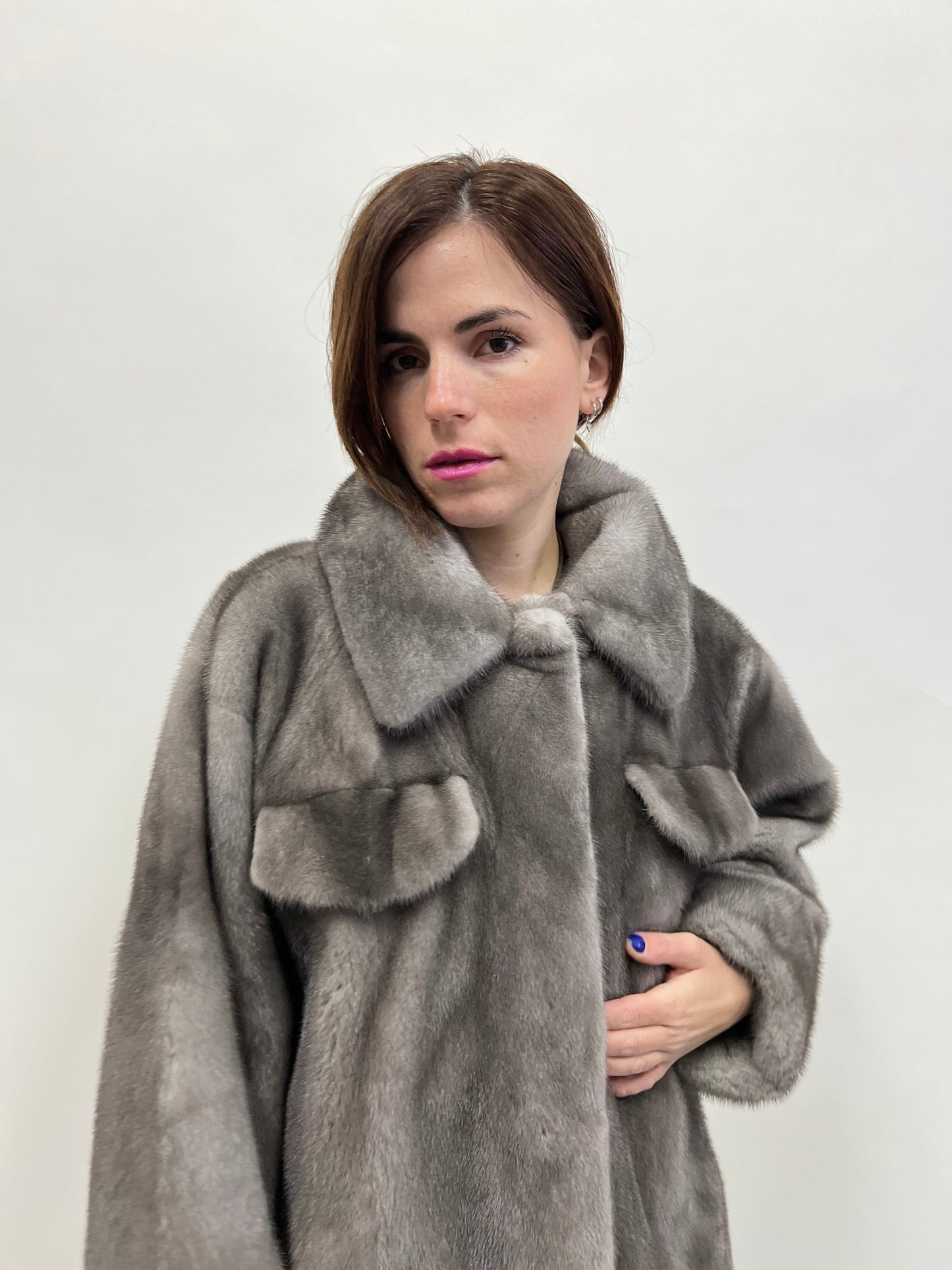 Blue Iris Mink Fur Over-Shirt Coat: Boxy Style, Pockets