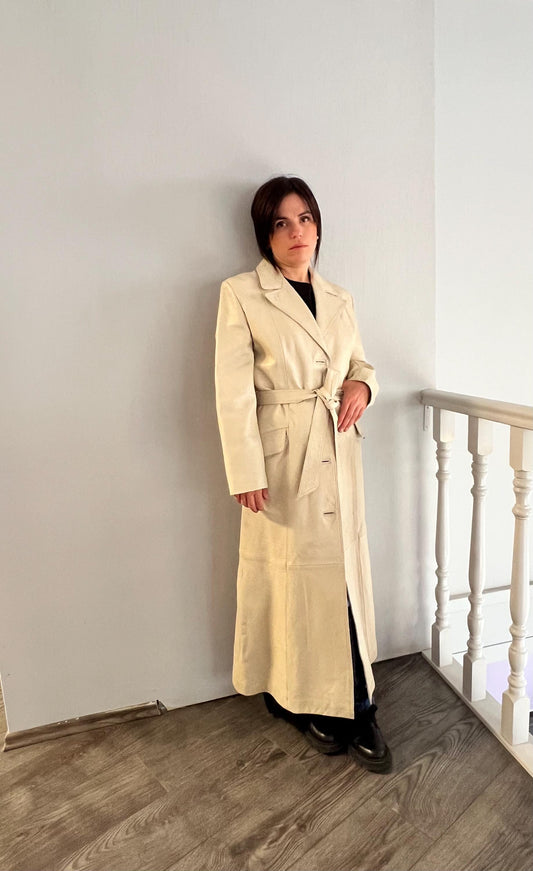 Handmade Nappa battery Lamb Leather Coat: Genuine Camel Leather, Tie Wrap