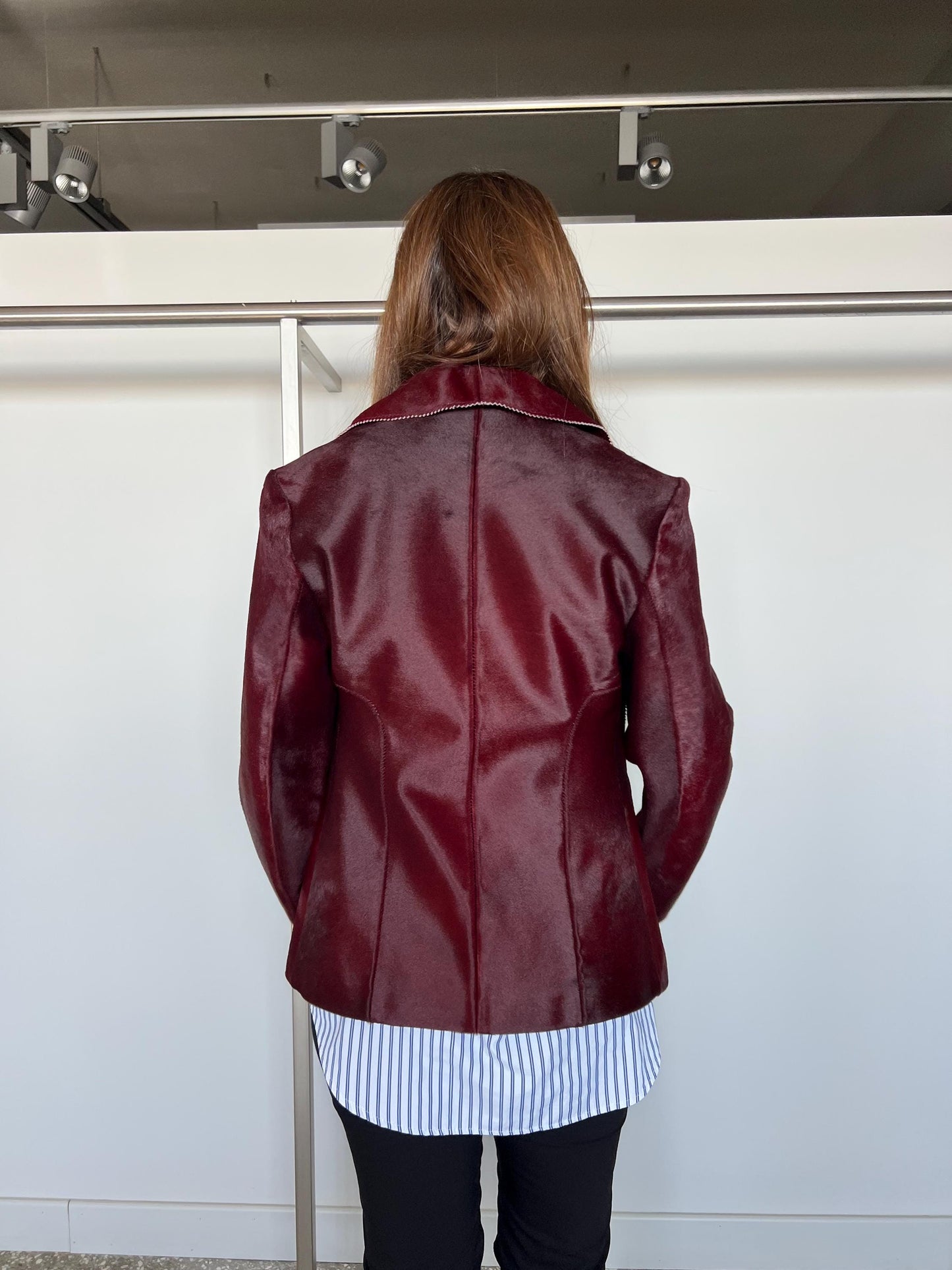 Genuine Cherry Hair-On Leather Jacket: Lightweight Calf Cavallino Coat