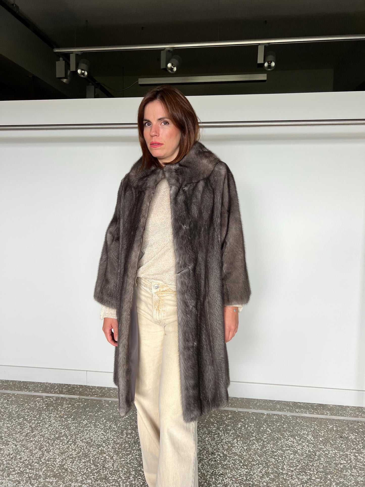 Handmade Silver Grey Mink Fur Coat - Saga Furs - Size Large