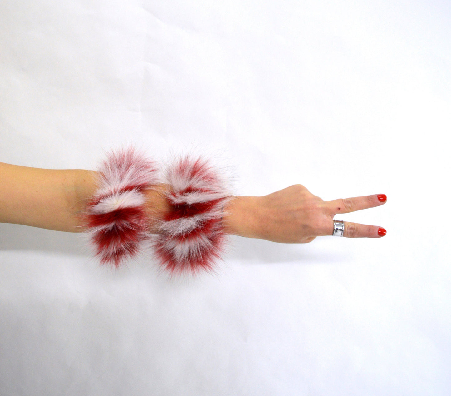 Two-Tone Fox Fur Scrunchie: Pastel Pink & White Fur Cuff