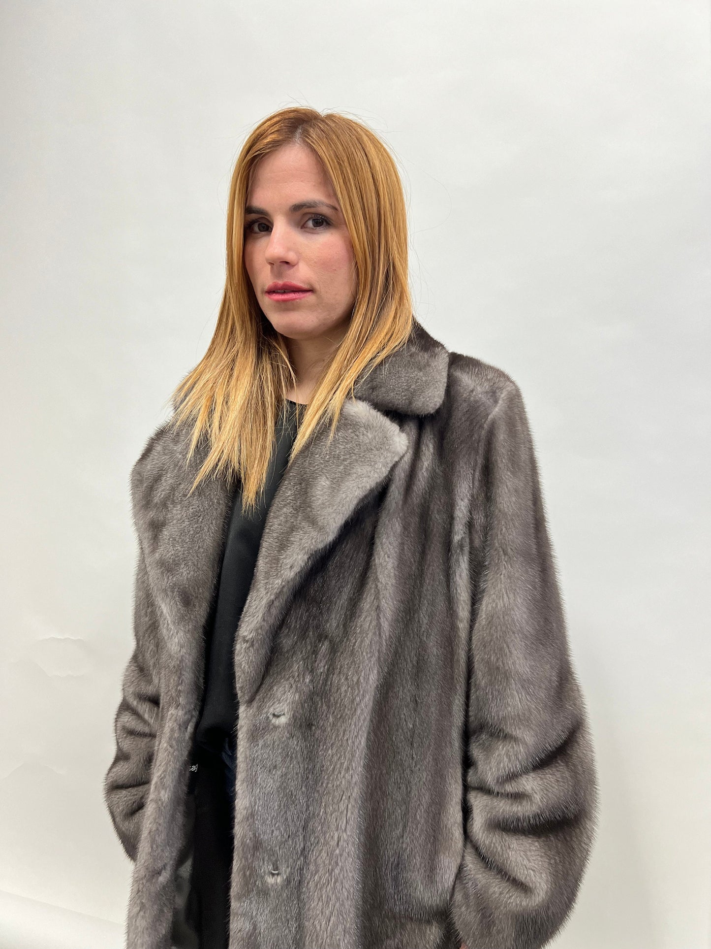 Saga Mink Fur Coat: Blue Iris Notch Collar, Let Out Technique