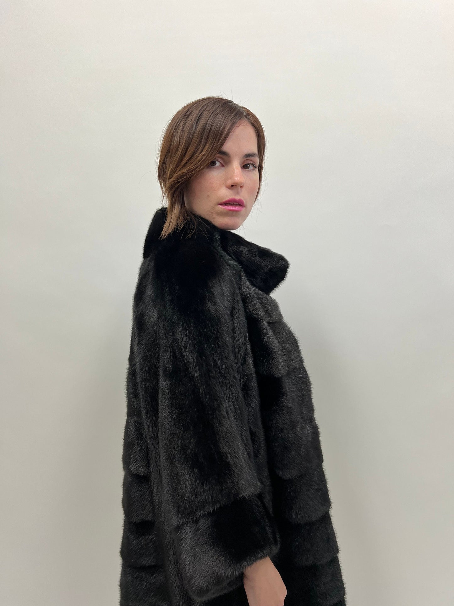Saga Mink Fur Coat: Black Horizontal Collar Jacket