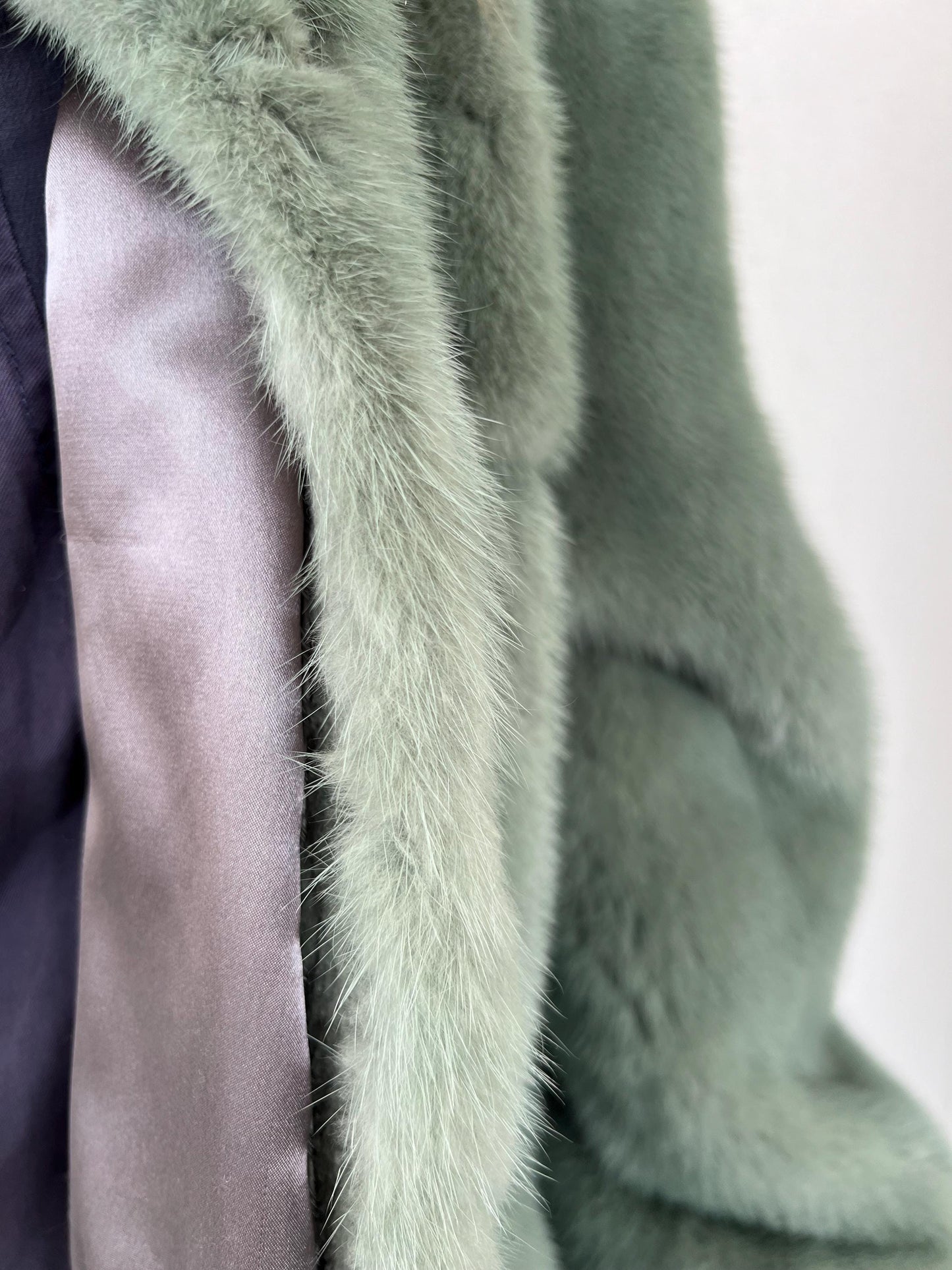 Pistachio Mink Fur Over-Shirt Coat: Grey Boxy Style, XL