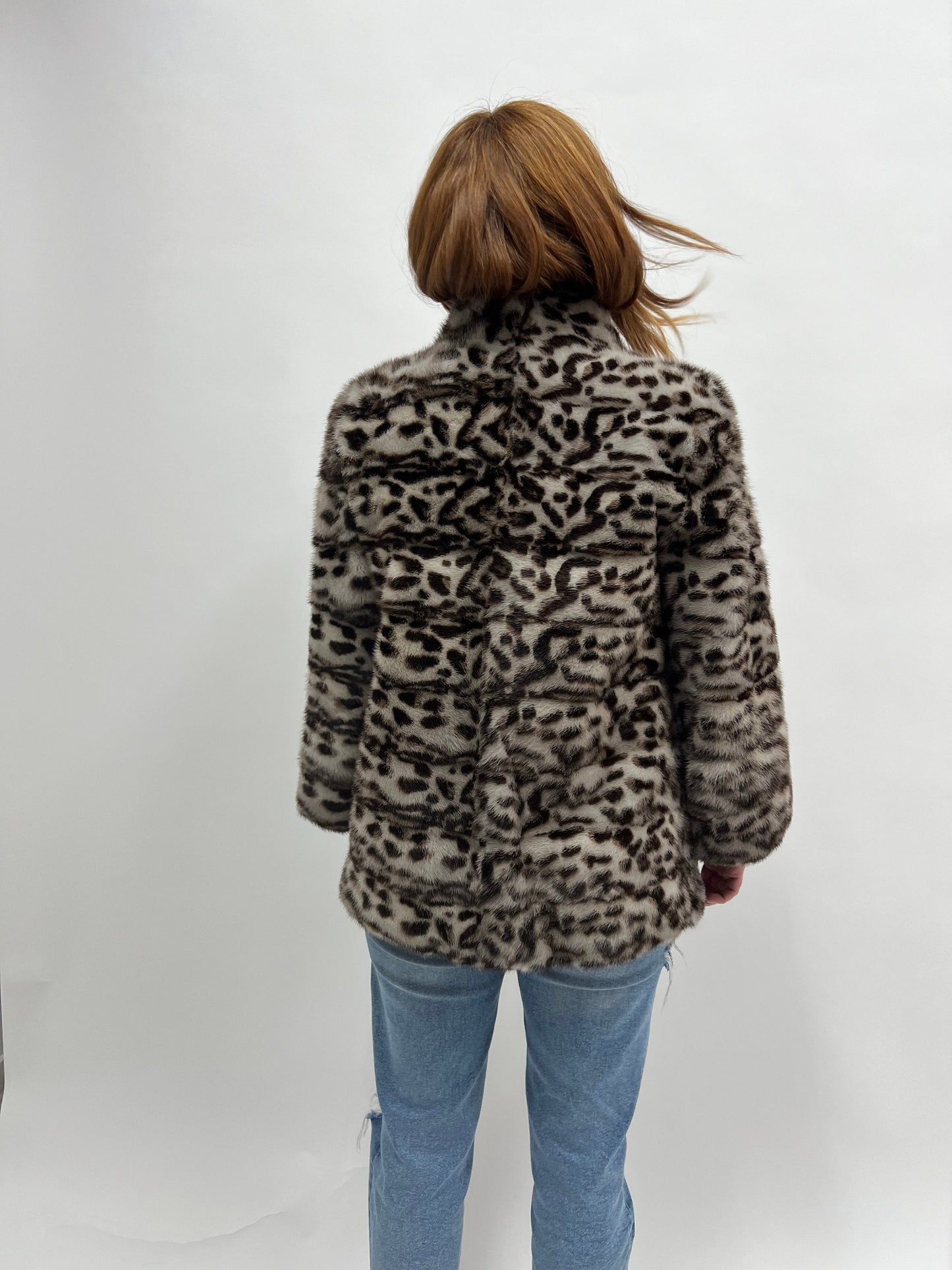 Leopard Print Mink Fur Jacket: Animal stamp Brown Full Skin Coat