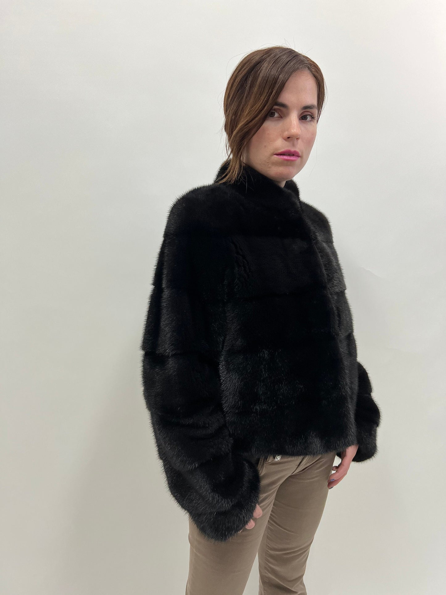 Blackglama Mink Fur Bolero Jacket: Black Horizontal Collar