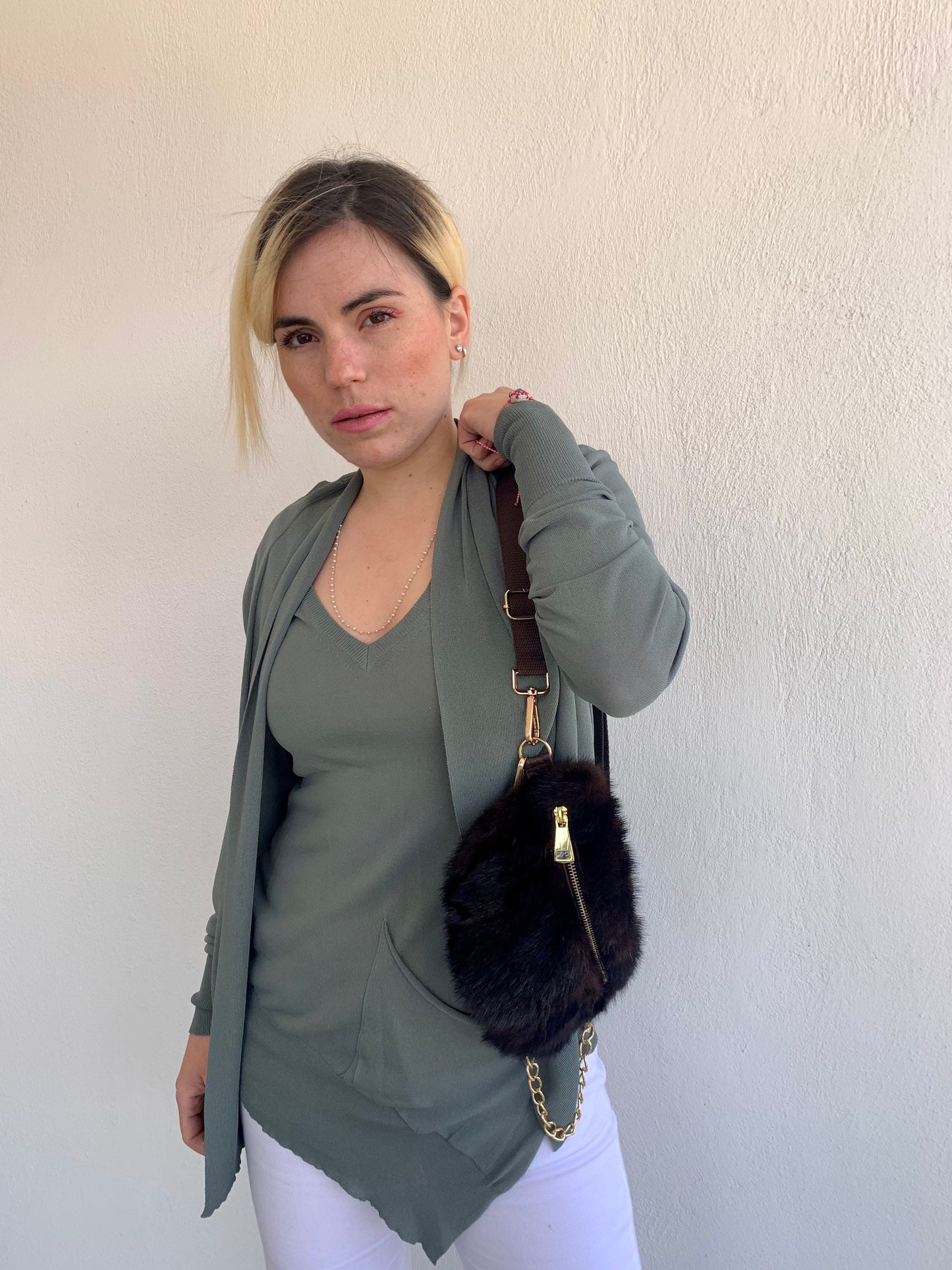 Real Mink Fur Bumbag: Brown Fanny Pack with Chain