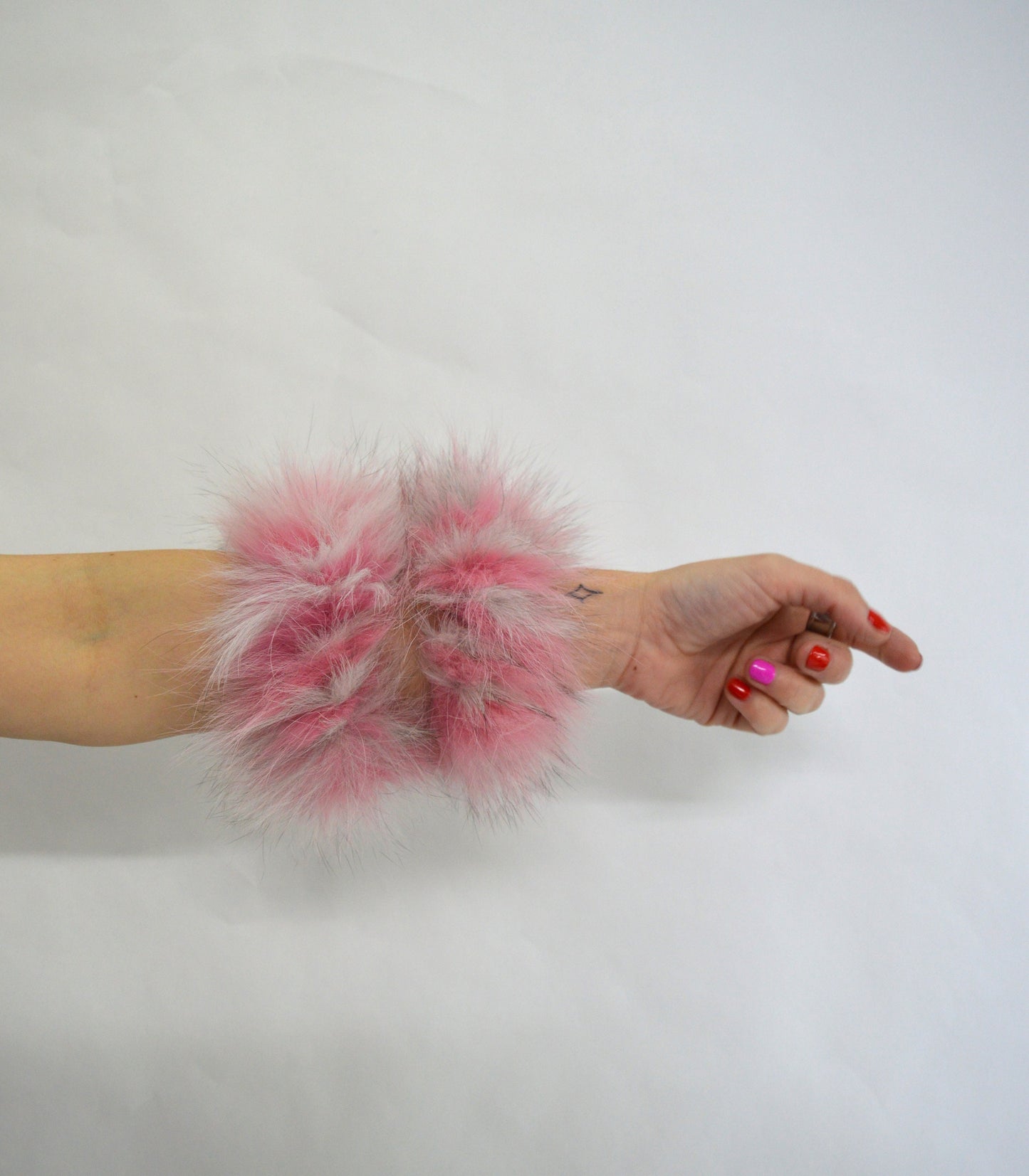 Real Fox Fur Scrunchie: Two-Tone Pastel Pink & White Fur Cuff