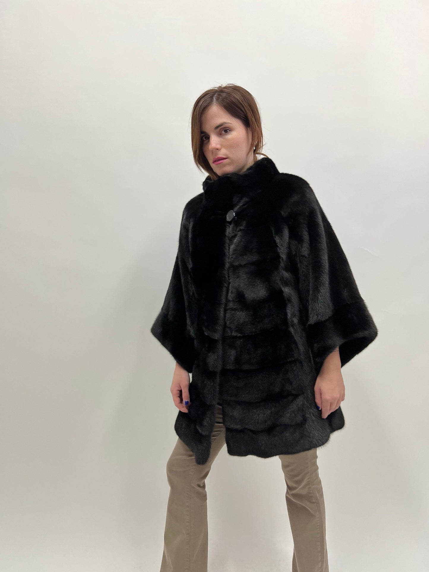 Saga Mink Fur Coat: Black Horizontal Collar Jacket