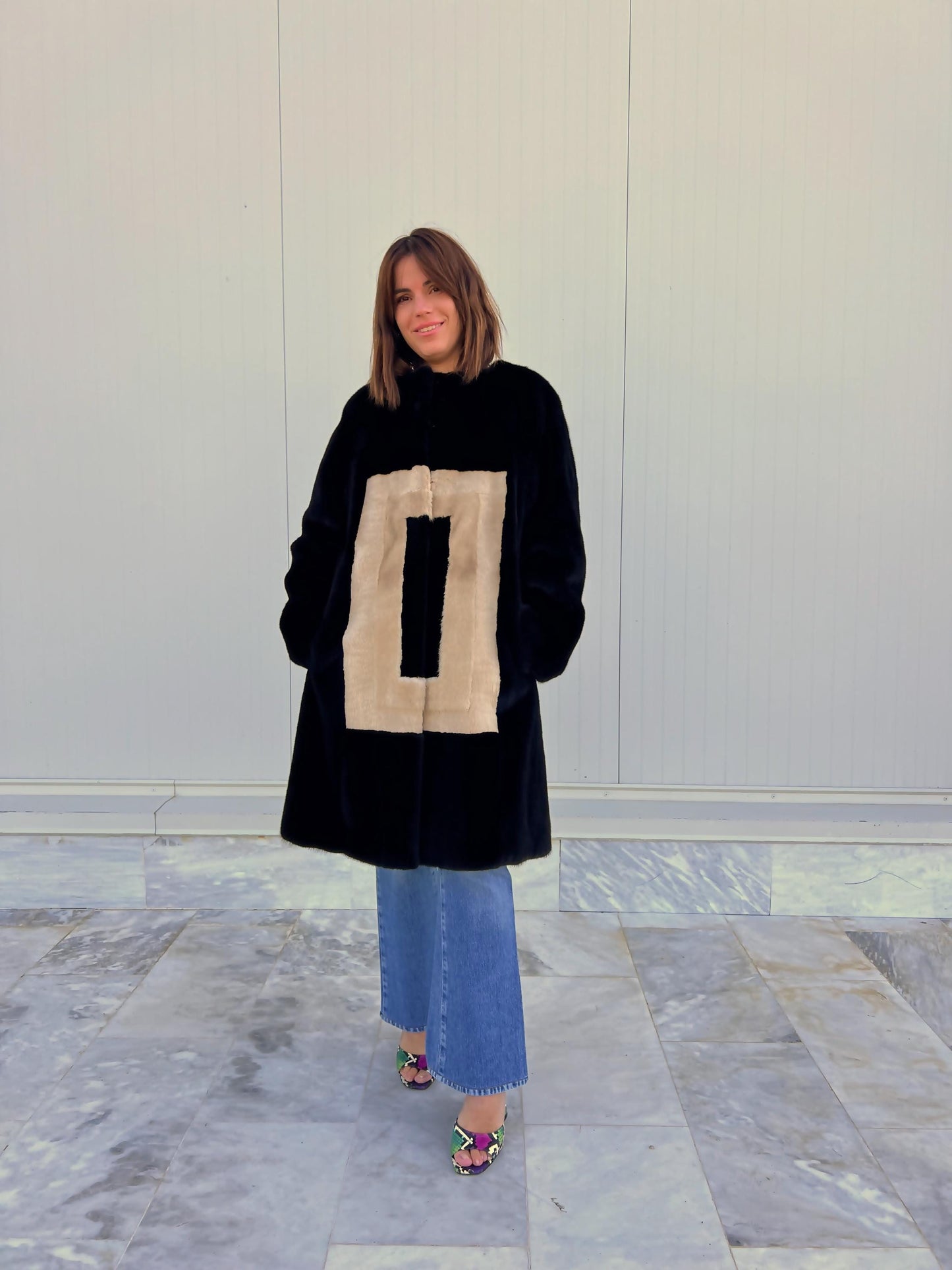 Blackglama Mink Fur Coat, Geometric Intarsia Design, Artisanal  Stroller