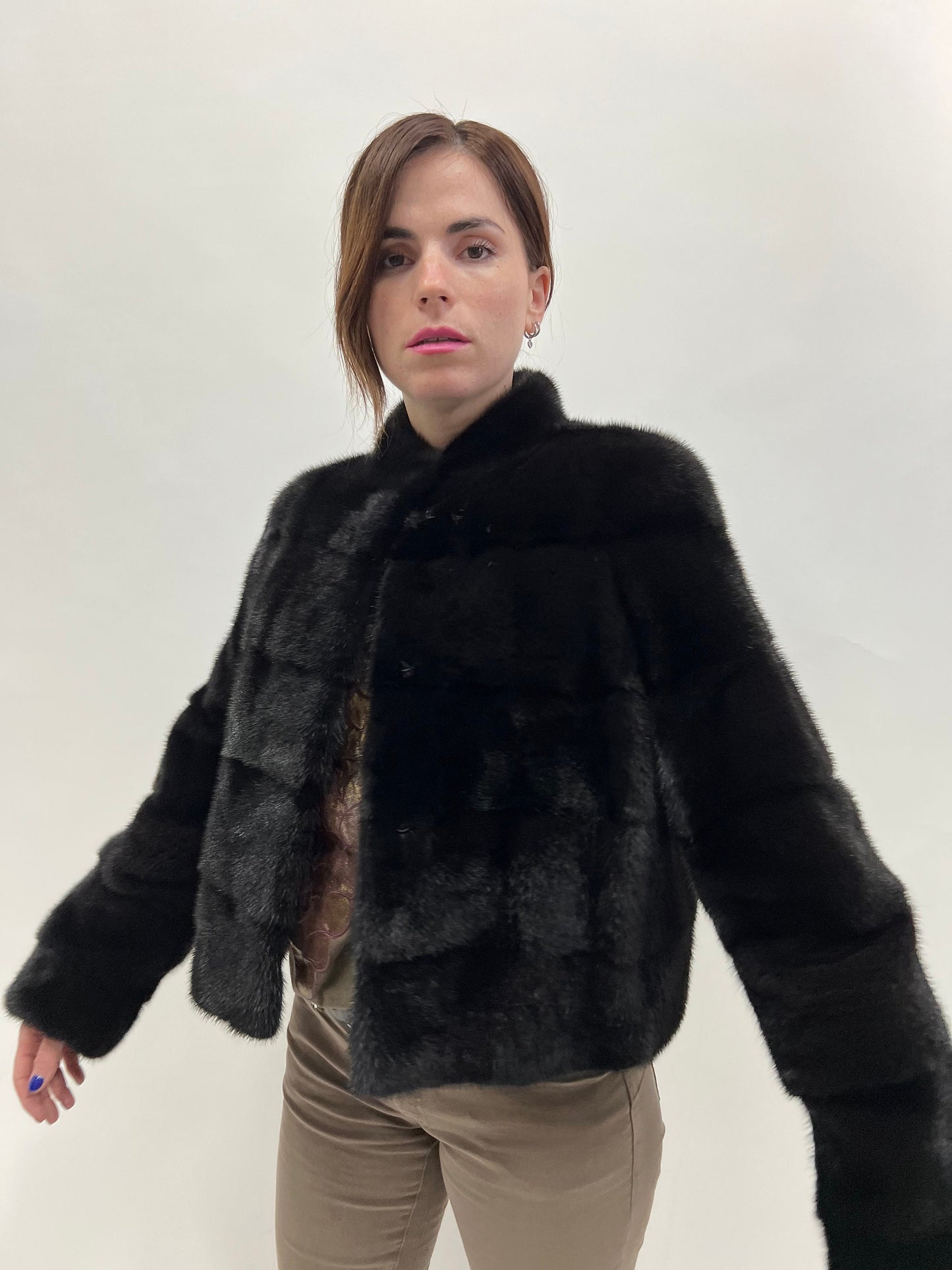 Blackglama Mink Fur Bolero Jacket: Black Horizontal Collar