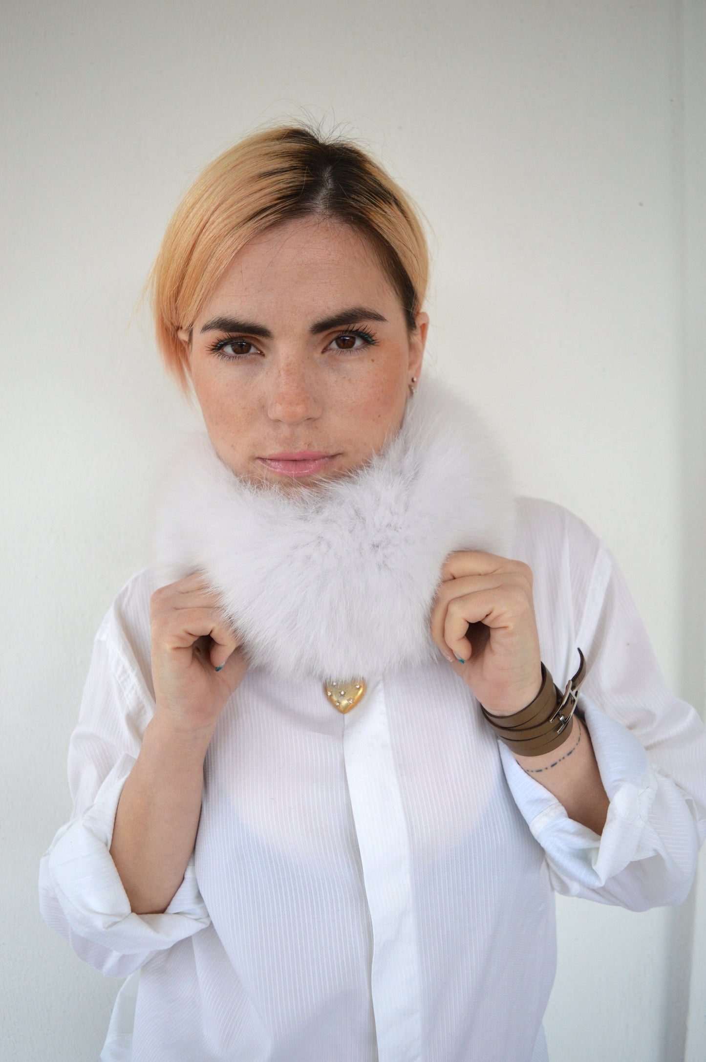 White Fox Fur Headband Collar: Elastic Winter Loop Scarf
