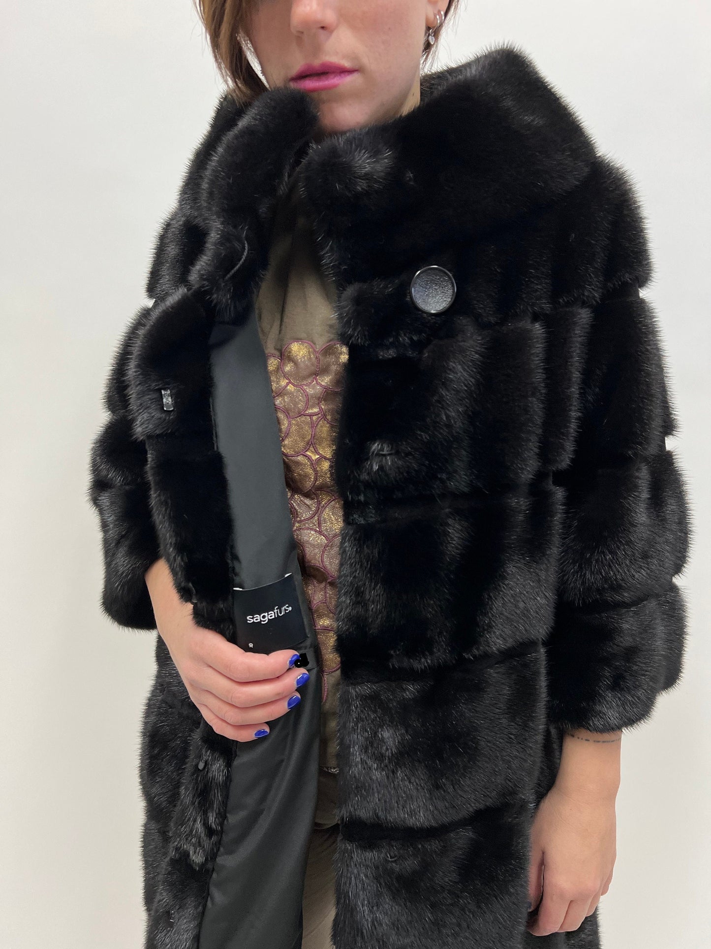 Saga Mink Fur Coat: Black Sheared Stripe Jacket