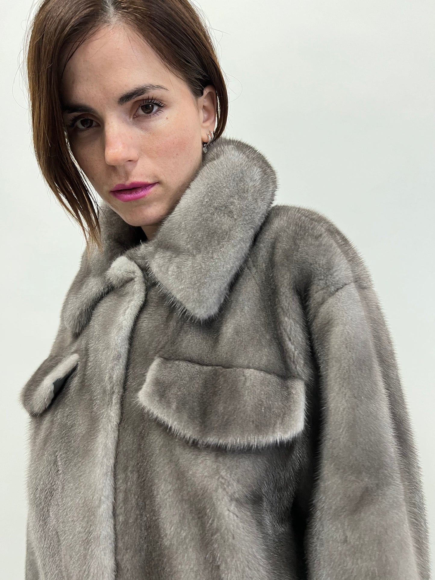 Blue Iris Mink Fur Over-Shirt Coat: Boxy Style, Pockets